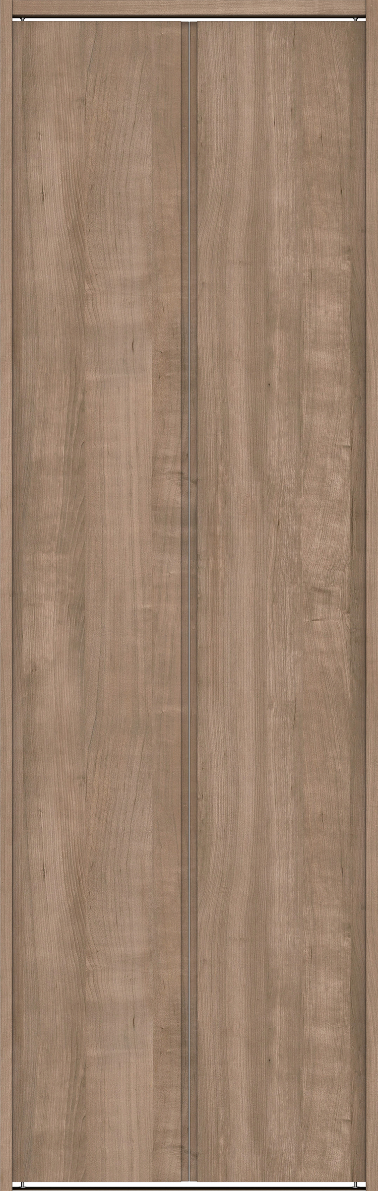 クローク収納　イエリア　折戸ユニット　ハンドルレス縦木目タイプ　ウッド扉　下レール付三方枠（固定枠）　セット　８２０幅（１Ｍ間口）　２３２０高　〈トープグレー柄〉　ハンドルレス