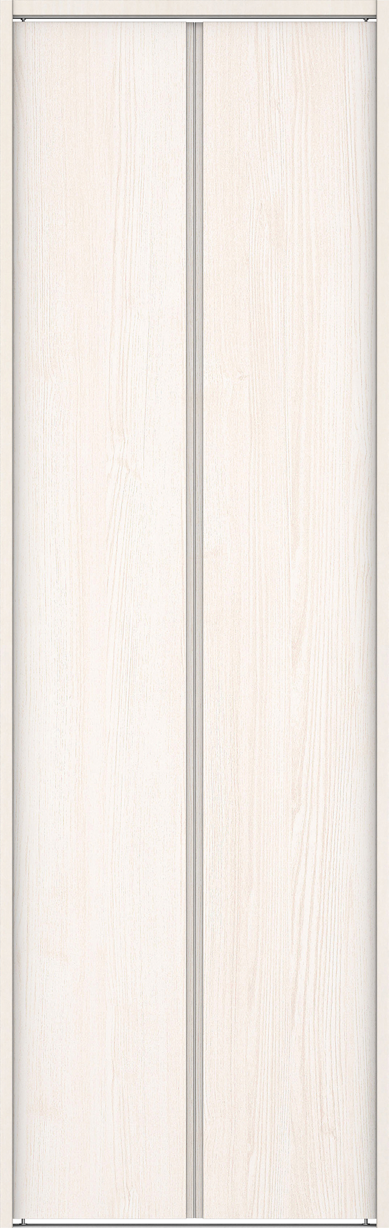クローク収納　イエリア　折戸ユニット　ハンドルレス縦木目タイプ　ウッド扉　下レール付三方枠（固定枠）　セット　８２０幅（１Ｍ間口）　２３２０高　〈ネオホワイト柄〉　ハンドルレス