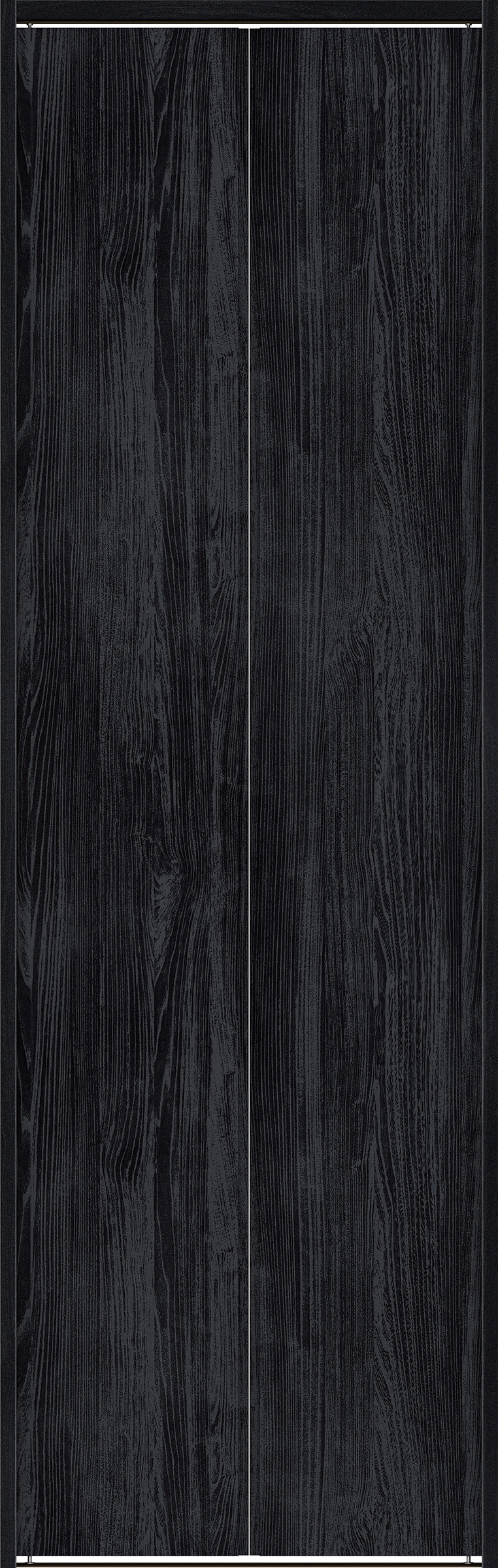 クローク収納　イエリア　折戸ユニット　ハンドルレス縦木目タイプ　ウッド扉　下レール付三方枠（固定枠）　セット　８２０幅（１Ｍ間口）　２３２０高　〈モスブラック柄〉　ハンドルレス