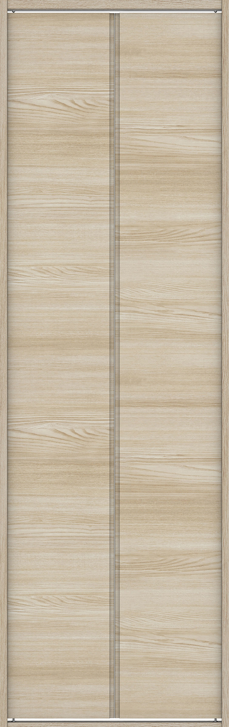 クローク収納　イエリア　折戸ユニット　ハンドルレス横木目タイプ　ウッド扉　四方枠（固定枠）　セット　７３５幅（３尺間口）　２３３０高　〈ソフトグレージュ柄〉　ハンドルレス