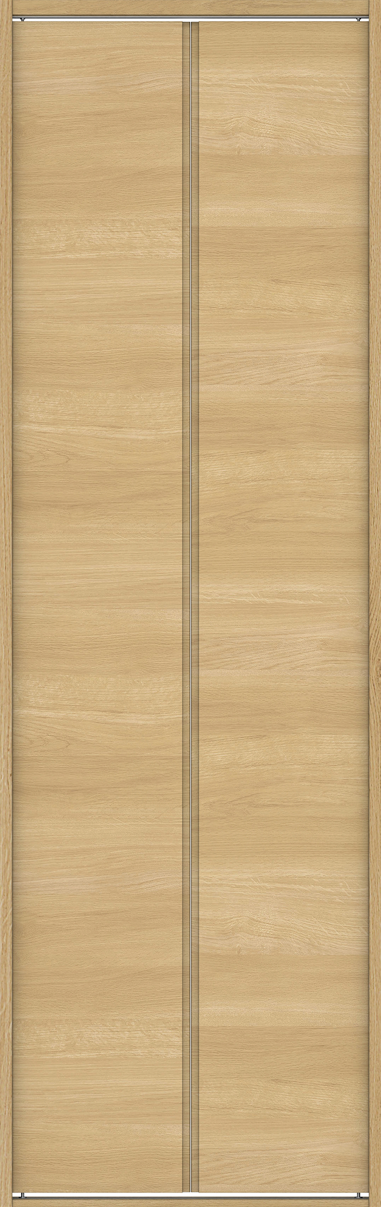 クローク収納　イエリア　折戸ユニット　ハンドルレス横木目タイプ　ウッド扉　四方枠（固定枠）　セット　７３５幅（３尺間口）　２３３０高　〈ライトオーカー柄〉　ハンドルレス