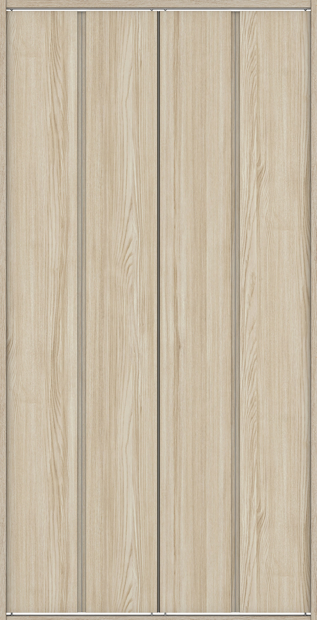 クローク収納　イエリア　折戸ユニット　ハンドルレス縦木目タイプ　ウッド扉　四方枠（固定枠）　セット　１３２０幅（１．５Ｍ間口）　２３３０高　〈ソフトグレージュ柄〉　ハンドルレス