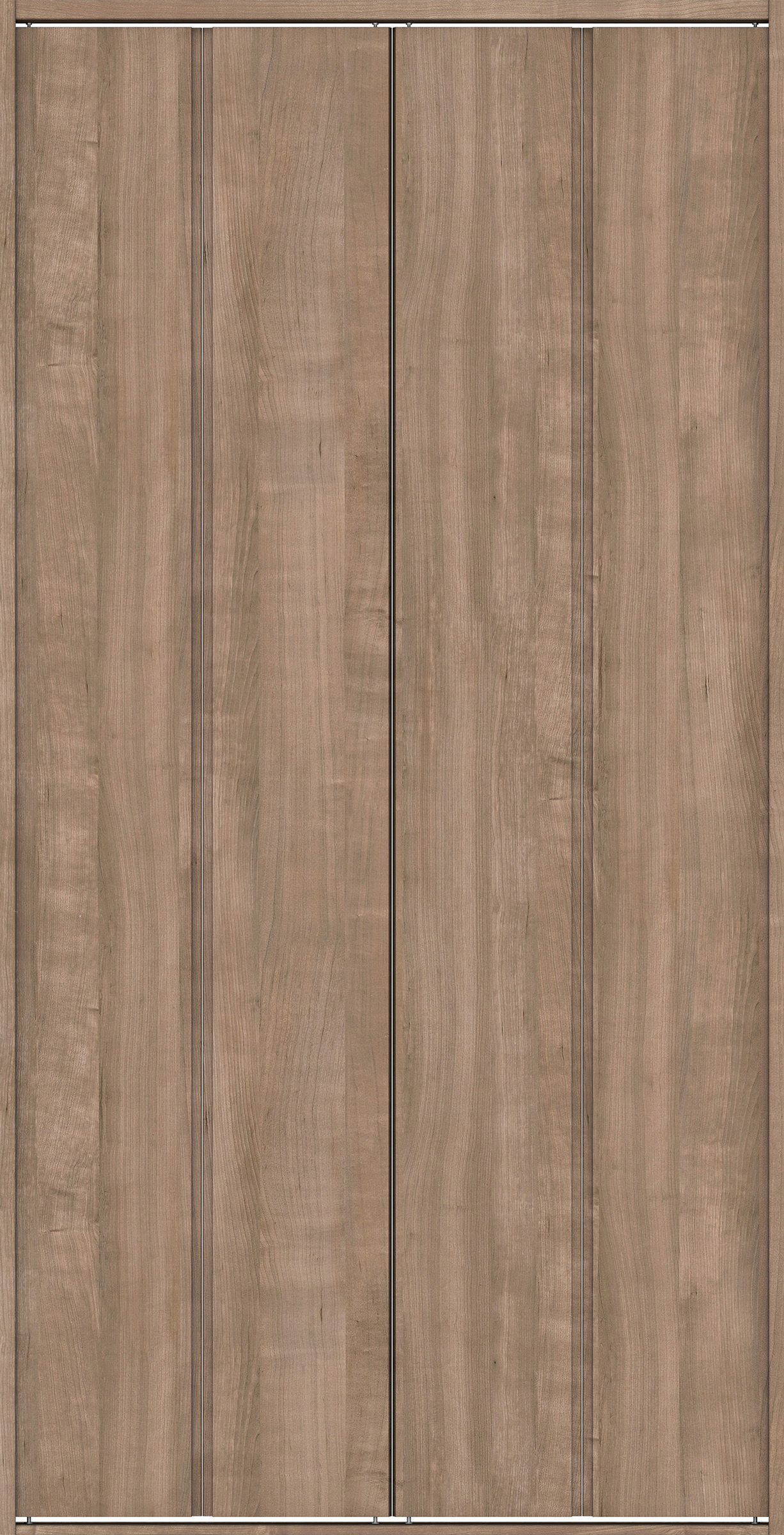 クローク収納　イエリア　折戸ユニット　ハンドルレス縦木目タイプ　ウッド扉　四方枠（固定枠）　セット　１３２０幅（１．５Ｍ間口）　２３３０高　〈トープグレー柄〉　ハンドルレス