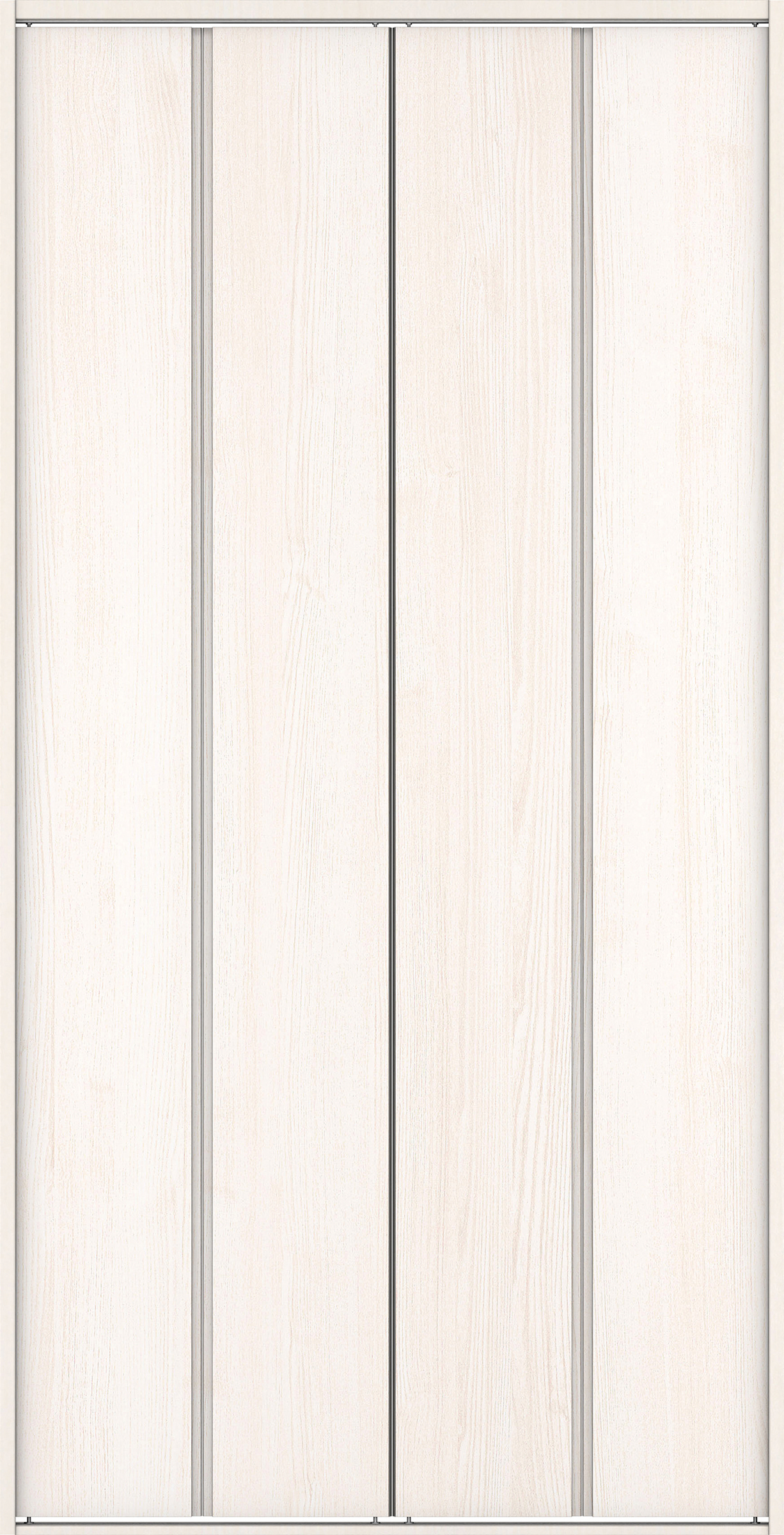 クローク収納　イエリア　折戸ユニット　ハンドルレス縦木目タイプ　ウッド扉　四方枠（固定枠）　セット　１３２０幅（１．５Ｍ間口）　２３３０高　〈ネオホワイト柄〉　ハンドルレス