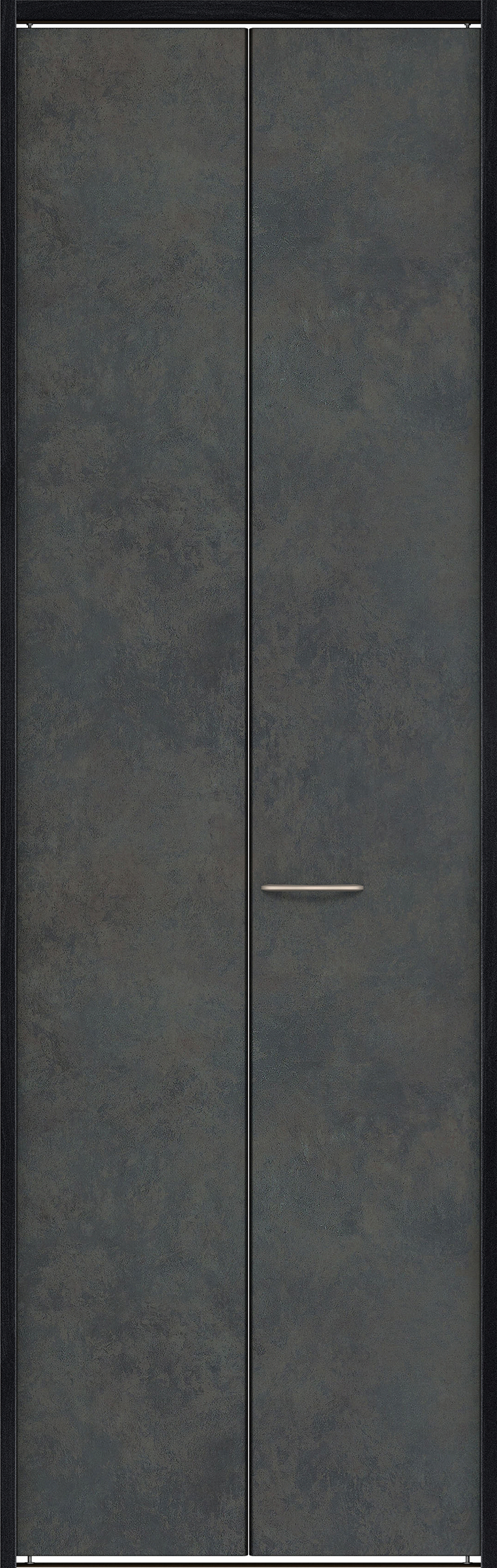 クローク収納　イエリア　折戸ユニット　フラットタイプ　パネル扉　下レール付三方枠（固定枠）　セット　７３５幅（３尺間口）　２３２０高　〈アイアンブラック柄〉　ハンドルラウンド型〈Ｔシルバー色〉