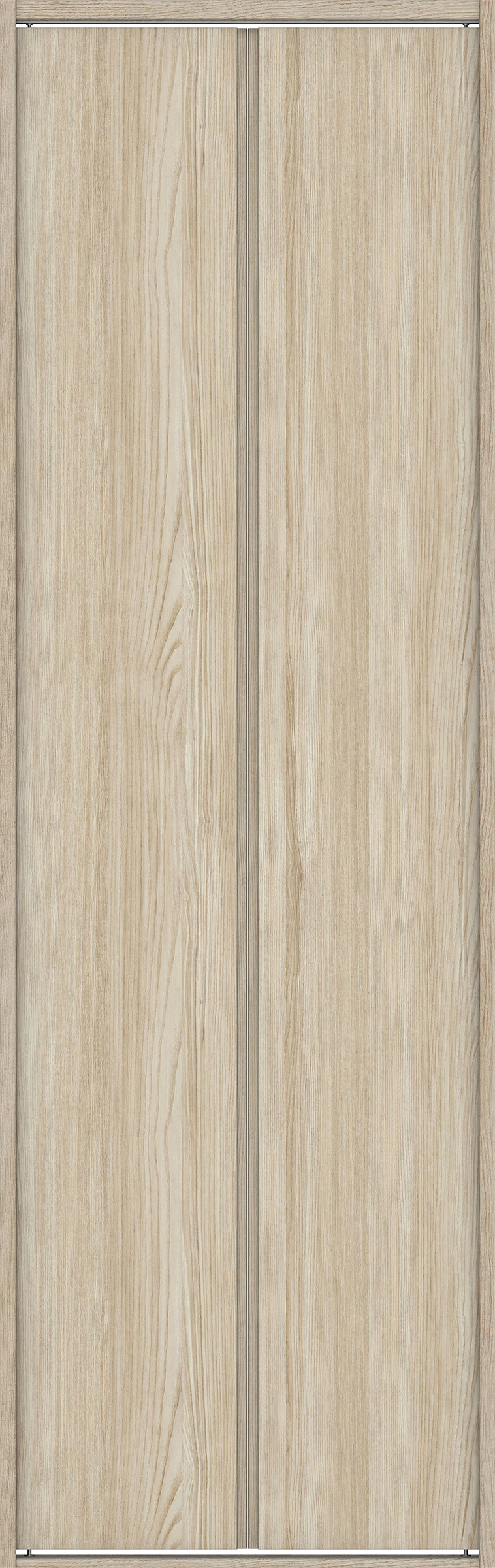 クローク収納　イエリア　折戸ユニット　ハンドルレス縦木目タイプ　ウッド扉　四方枠（固定枠）　セット　７３５幅（３尺間口）　２３３０高　〈ソフトグレージュ柄〉　ハンドルレス