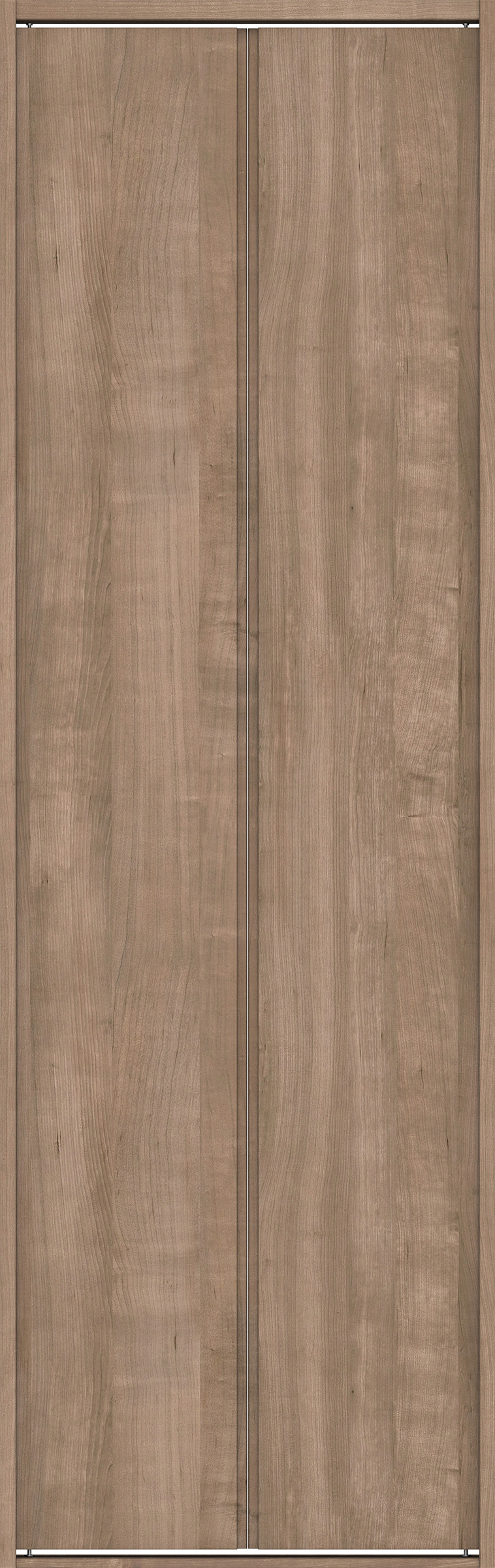 クローク収納　イエリア　折戸ユニット　ハンドルレス縦木目タイプ　ウッド扉　四方枠（固定枠）　セット　７３５幅（３尺間口）　２３３０高　〈トープグレー柄〉　ハンドルレス