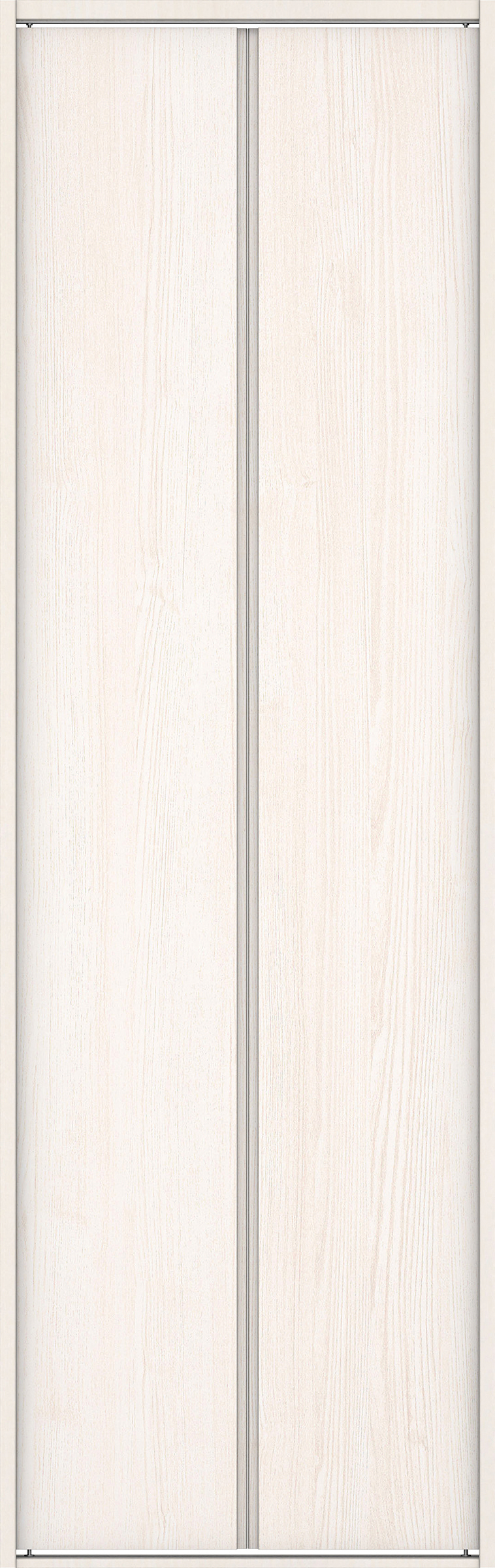 クローク収納　イエリア　折戸ユニット　ハンドルレス縦木目タイプ　ウッド扉　四方枠（固定枠）　セット　７３５幅（３尺間口）　２３３０高　〈ネオホワイト柄〉　ハンドルレス