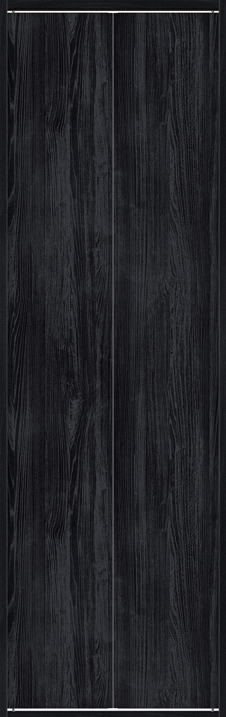 クローク収納　イエリア　折戸ユニット　ハンドルレス縦木目タイプ　ウッド扉　四方枠（固定枠）　セット　７３５幅（３尺間口）　２３３０高　〈モスブラック柄〉　ハンドルレス