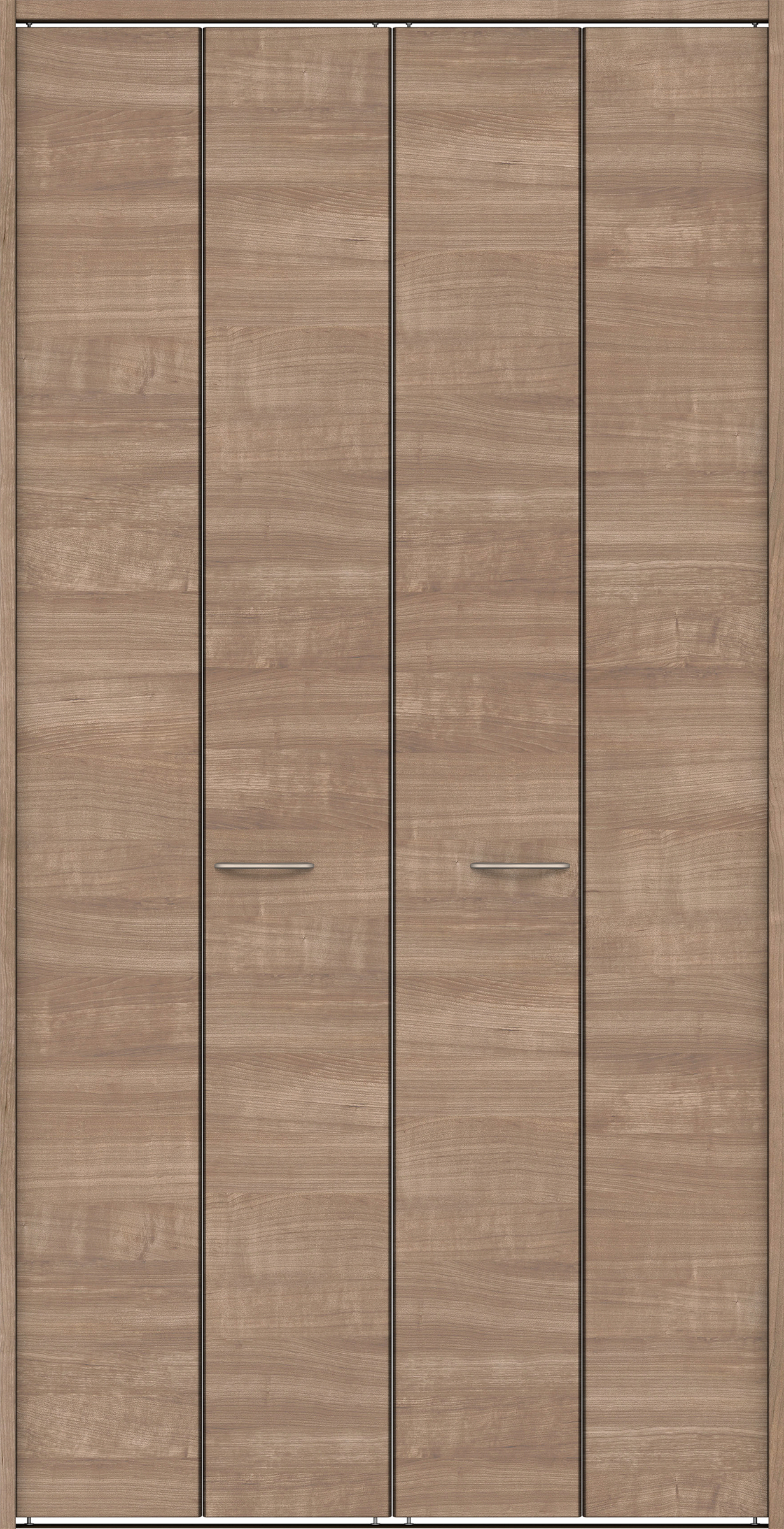 クローク収納　イエリア　折戸ユニット　フラット横木目タイプ　ウッド扉　下レール付三方枠（固定枠）　セット　１３２０幅（１．５Ｍ間口）　２３２０高　〈トープグレー柄〉　ハンドルラウンド型〈Ｔシルバー色〉