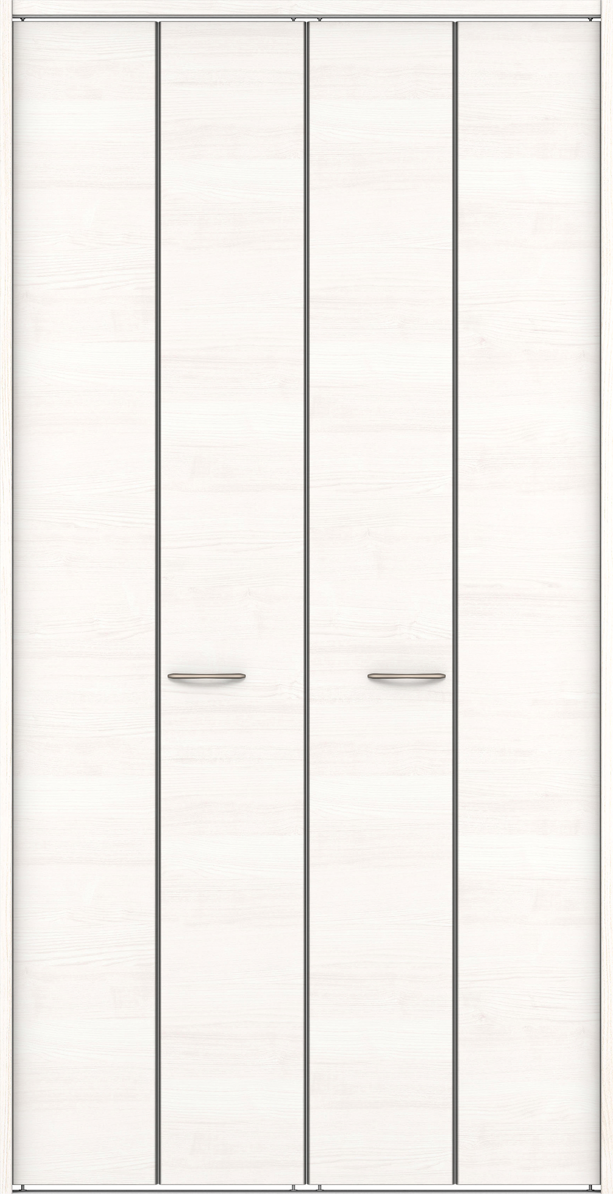 クローク収納　イエリア　折戸ユニット　フラット横木目タイプ　ウッド扉　下レール付三方枠（固定枠）　セット　１１９０幅（４．５尺間口）　２３２０高　〈ネオホワイト柄〉　ハンドルラウンド型〈Ｔシルバー色〉