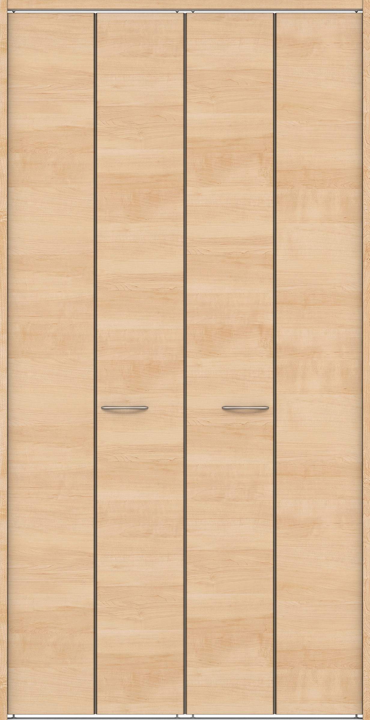 クローク収納　イエリア　折戸ユニット　フラット横木目タイプ　ウッド扉　下レール付三方枠（固定枠）　セット　１３２０幅（１．５Ｍ間口）　２３２０高　〈ミルベージュ柄〉　ハンドルラウンド型〈Ｔシルバー色〉