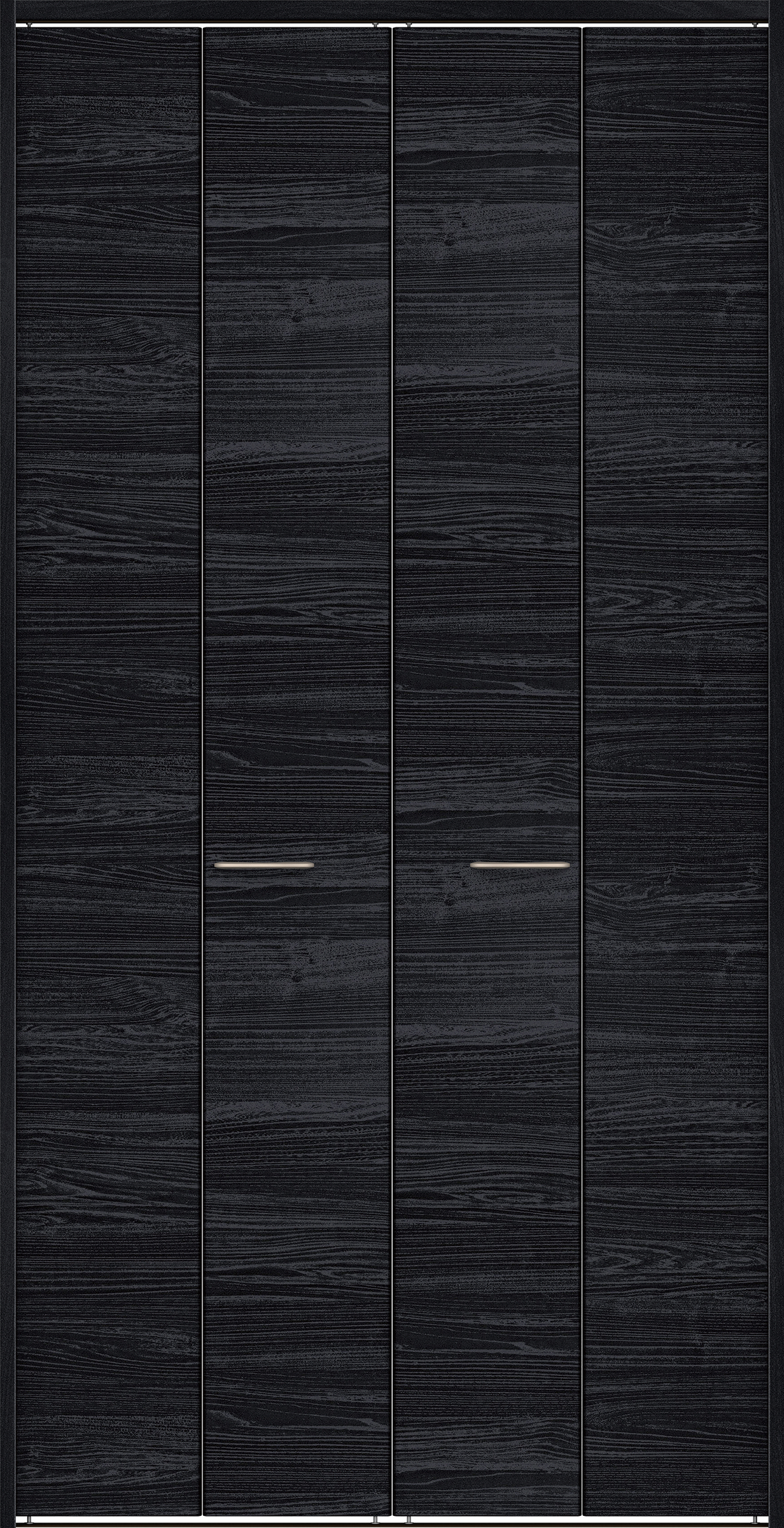 クローク収納　イエリア　折戸ユニット　フラット横木目タイプ　ウッド扉　下レール付三方枠（固定枠）　セット　１１９０幅（４．５尺間口）　２３２０高　〈モスブラック柄〉　ハンドルラウンド型〈Ｔシルバー色〉