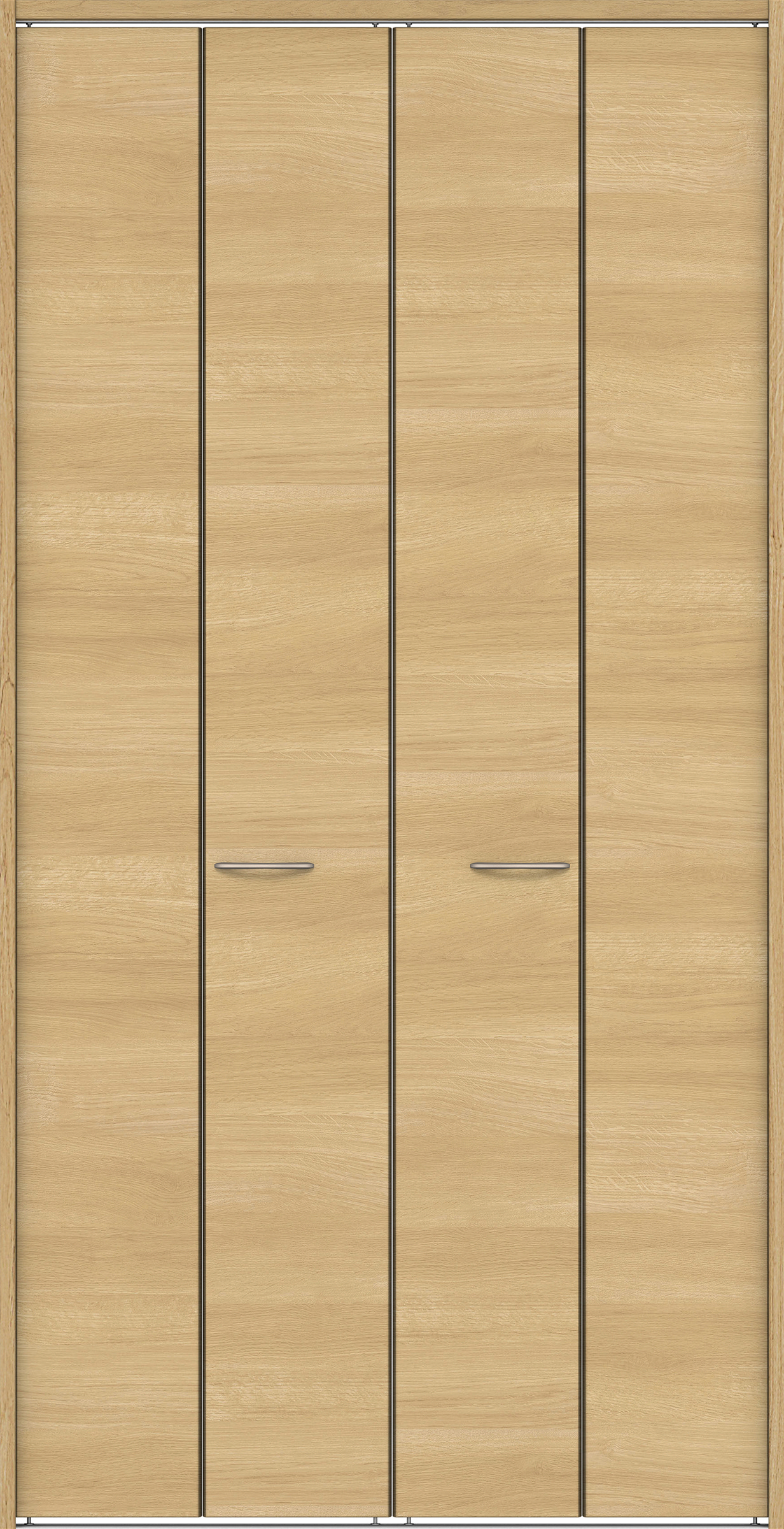 クローク収納　イエリア　折戸ユニット　フラット横木目　ウッド扉　下レール付三方枠（固定枠）　セット　１１９０幅（４．５尺間口）　２３２０高　〈ライトオーカー柄〉　ハンドルラウンド型〈Ｔシルバー色〉
