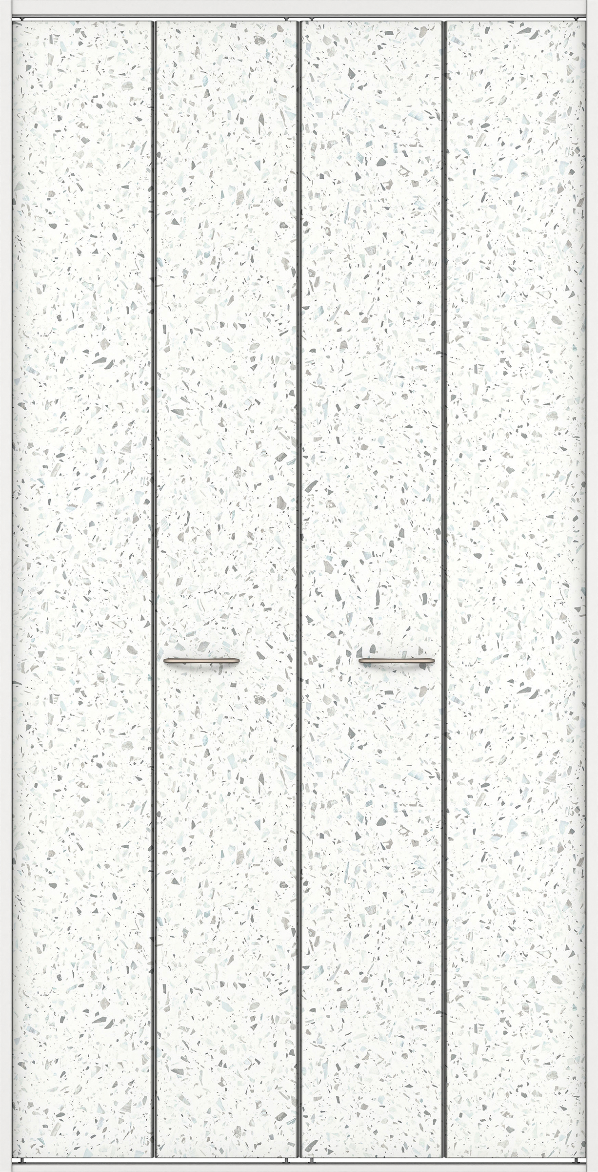 クローク収納　イエリア　折戸ユニット　フラットタイプ　パネル扉　四方枠（固定枠）　セット　１１９０幅（４．５尺間口）　２３３０高　〈テラゾホワイト柄〉　ハンドルラウンド型〈Ｔシルバー色〉