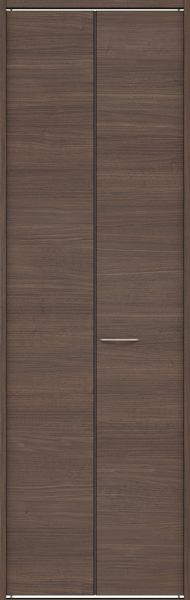 クローク収納　イエリア　折戸ユニット　フラット横木目タイプ　ウッド扉　下レール付三方枠（固定枠）　セット　８２０幅（１Ｍ間口）　２３２０高　〈ダルブラウン柄〉　ハンドルラウンド型〈Ｔシルバー色〉