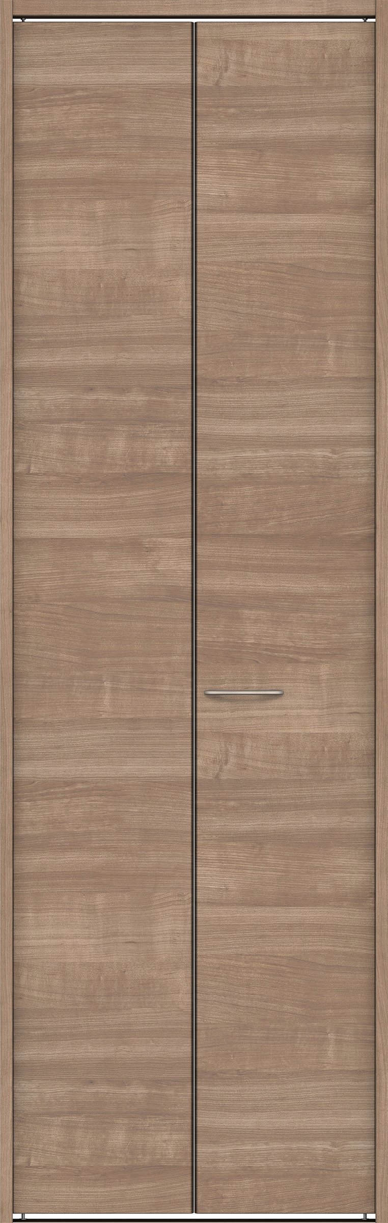 クローク収納　イエリア　折戸ユニット　フラット横木目タイプ　ウッド扉　下レール付三方枠（固定枠）　セット　８２０幅（１Ｍ間口）　２３２０高　〈トープグレー柄〉　ハンドルラウンド型〈Ｔシルバー色〉