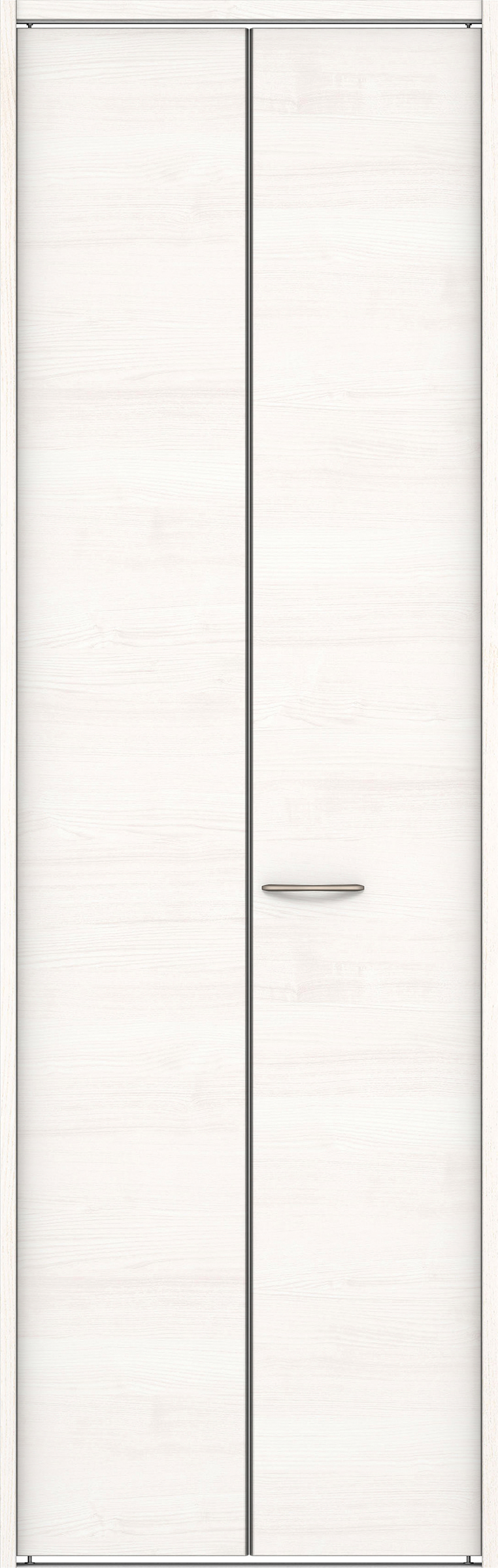 クローク収納　イエリア　折戸ユニット　フラット横木目タイプ　ウッド扉　下レール付三方枠（固定枠）　セット　８２０幅（１Ｍ間口）　２３２０高　〈ネオホワイト柄〉　ハンドルラウンド型〈Ｔシルバー色〉