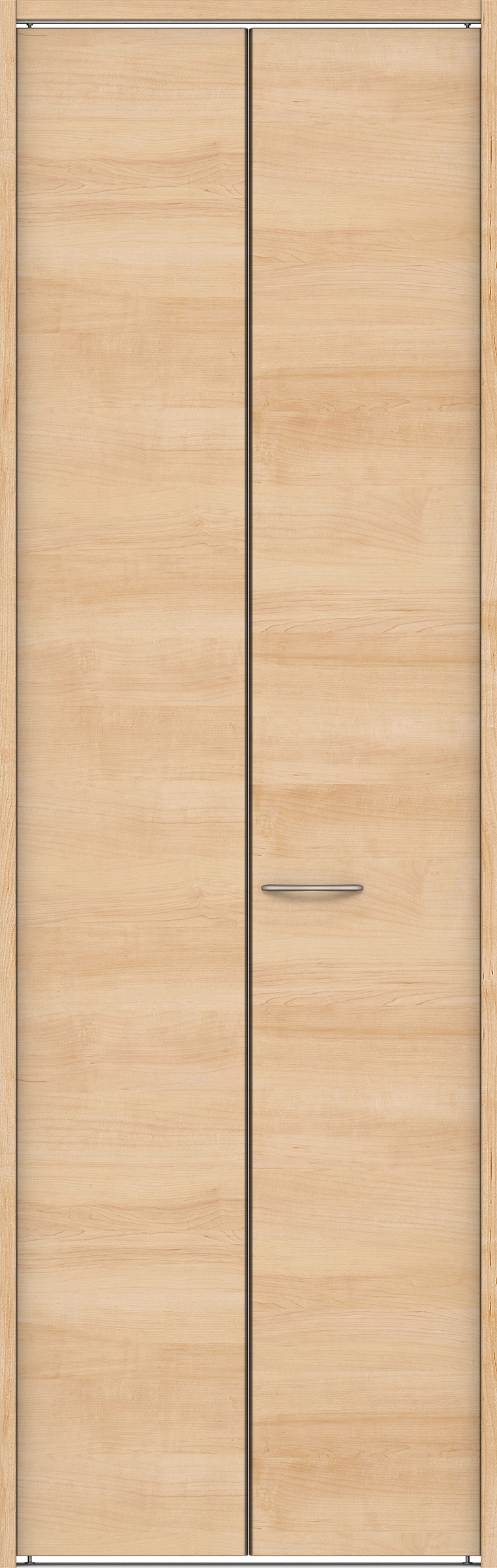 クローク収納　イエリア　折戸ユニット　フラット横木目タイプ　ウッド扉　下レール付三方枠（固定枠）　セット　８２０幅（１Ｍ間口）　２３２０高　〈ミルベージュ柄〉　ハンドルラウンド型〈Ｔシルバー色〉