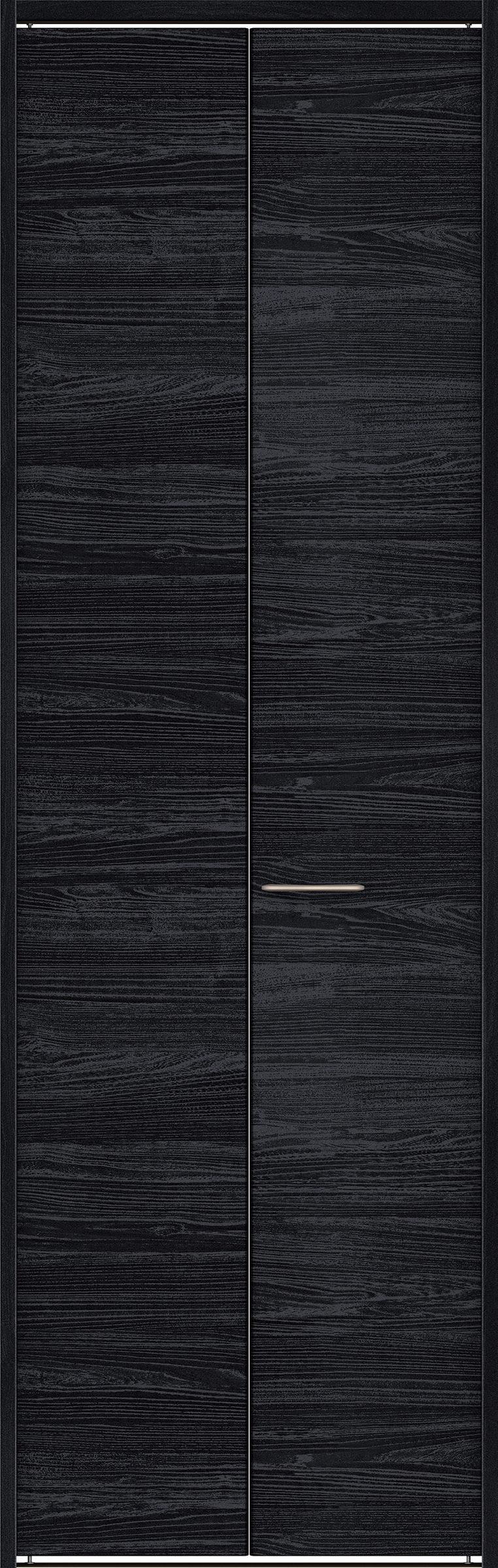 クローク収納　イエリア　折戸ユニット　フラット横木目タイプ　ウッド扉　下レール付三方枠（固定枠）　セット　７３５幅（３尺間口）　２３２０高　〈モスブラック柄〉　ハンドルラウンド型〈Ｔシルバー色〉