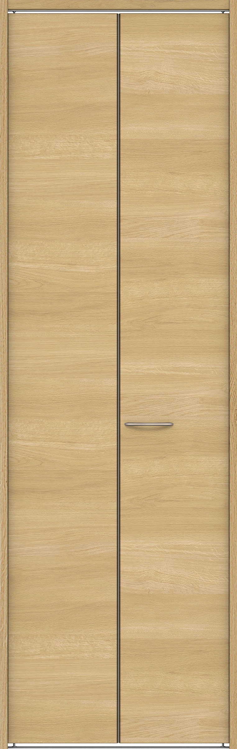 クローク収納　イエリア　折戸ユニット　フラット横木目タイプ　ウッド扉　下レール付三方枠（固定枠）　セット　７３５幅（３尺間口）　２３２０高　〈ライトオーカー柄〉　ハンドルラウンド型〈Ｔシルバー色〉