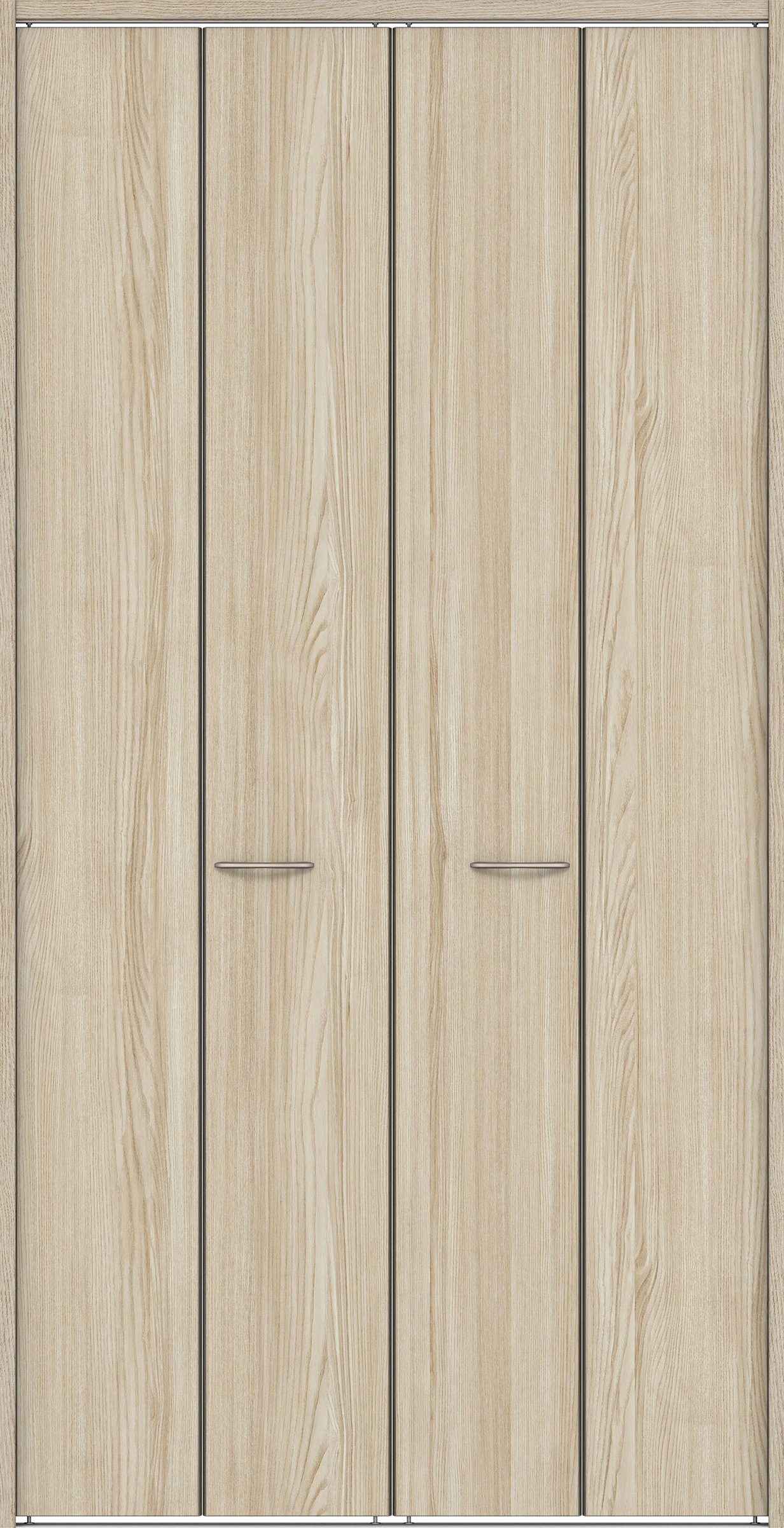 クローク収納　イエリア　折戸ユニット　フラット縦木目　ウッド扉　下レール付三方枠（固定枠）　セット　１３２０幅（１．５Ｍ間口）　２３２０高　〈ソフトグレージュ柄〉　ハンドルラウンド型〈Ｔシルバー色〉