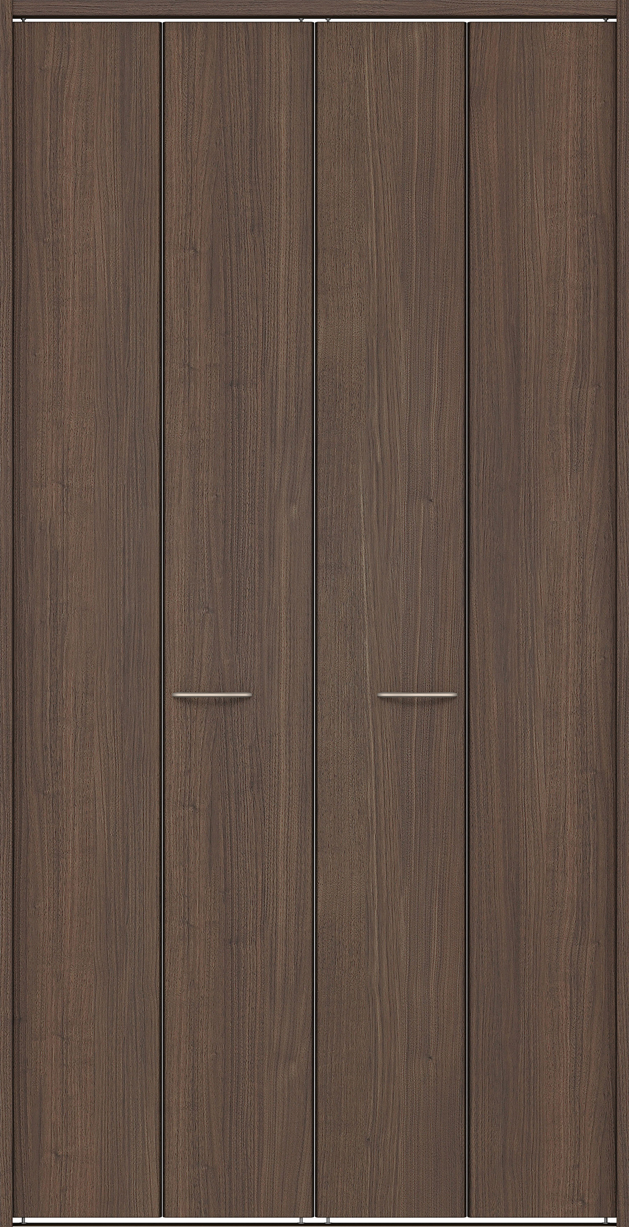 クローク収納　イエリア　折戸ユニット　フラット縦木目タイプ　ウッド扉　下レール付三方枠（固定枠）　セット　１１９０幅（４．５尺間口）　２３２０高　〈ダルブラウン柄〉　ハンドルラウンド型〈Ｔシルバー色〉