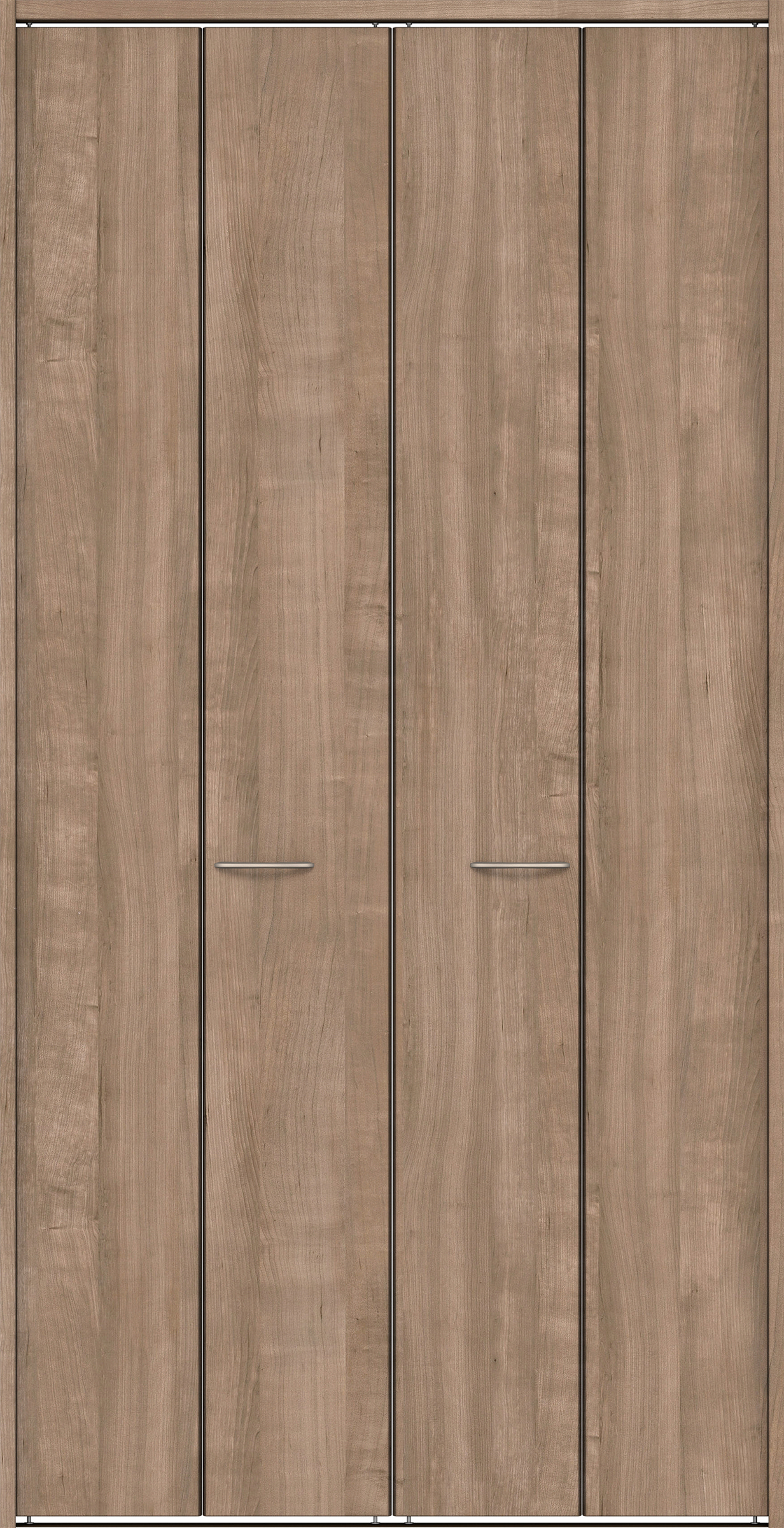 クローク収納　イエリア　折戸ユニット　フラット縦木目タイプ　ウッド扉　下レール付三方枠（固定枠）　セット　１１９０幅（４．５尺間口）　２３２０高　〈トープグレー柄〉　ハンドルラウンド型〈Ｔシルバー色〉