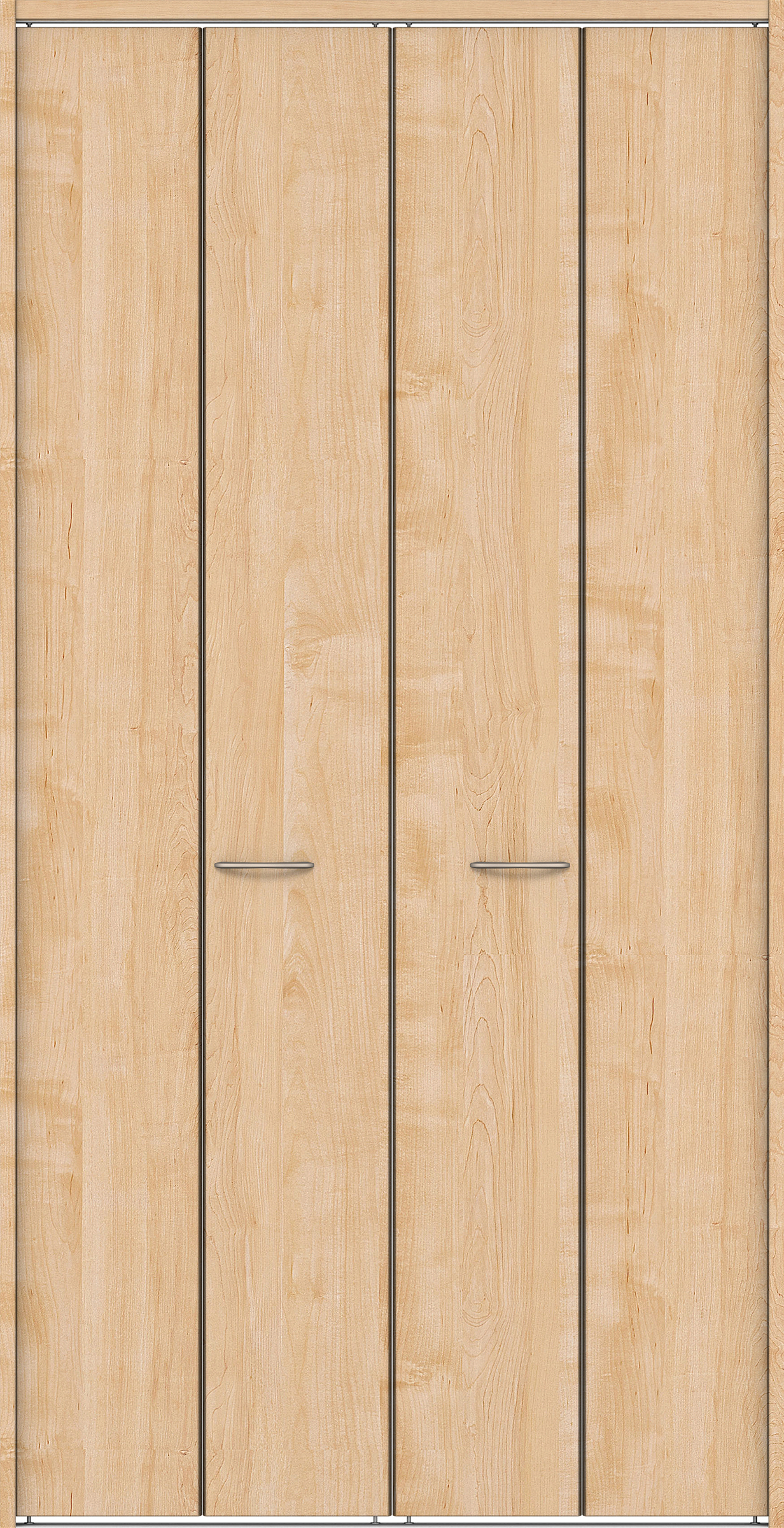 クローク収納　イエリア　折戸ユニット　フラット縦木目タイプ　ウッド扉　下レール付三方枠（固定枠）　セット　１１９０幅（４．５尺間口）　２３２０高　〈ミルベージュ柄〉　ハンドルラウンド型〈Ｔシルバー色〉