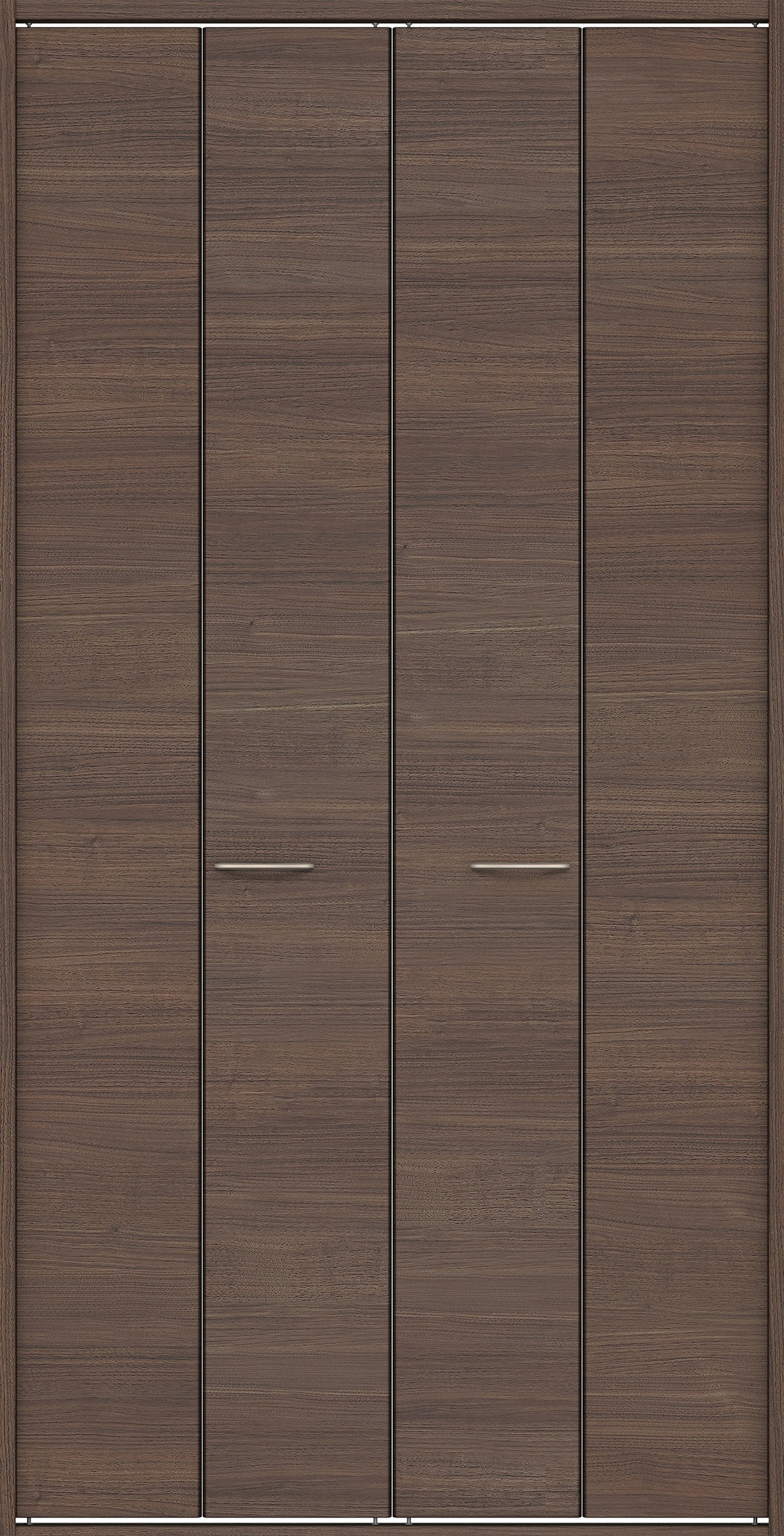 クローク収納　イエリア　折戸ユニット　フラット横木目タイプ　ウッド扉　四方枠（固定枠）　セット　１１９０幅（４．５尺間口）　２３３０高　〈ダルブラウン柄〉　ハンドルラウンド型〈Ｔシルバー色〉