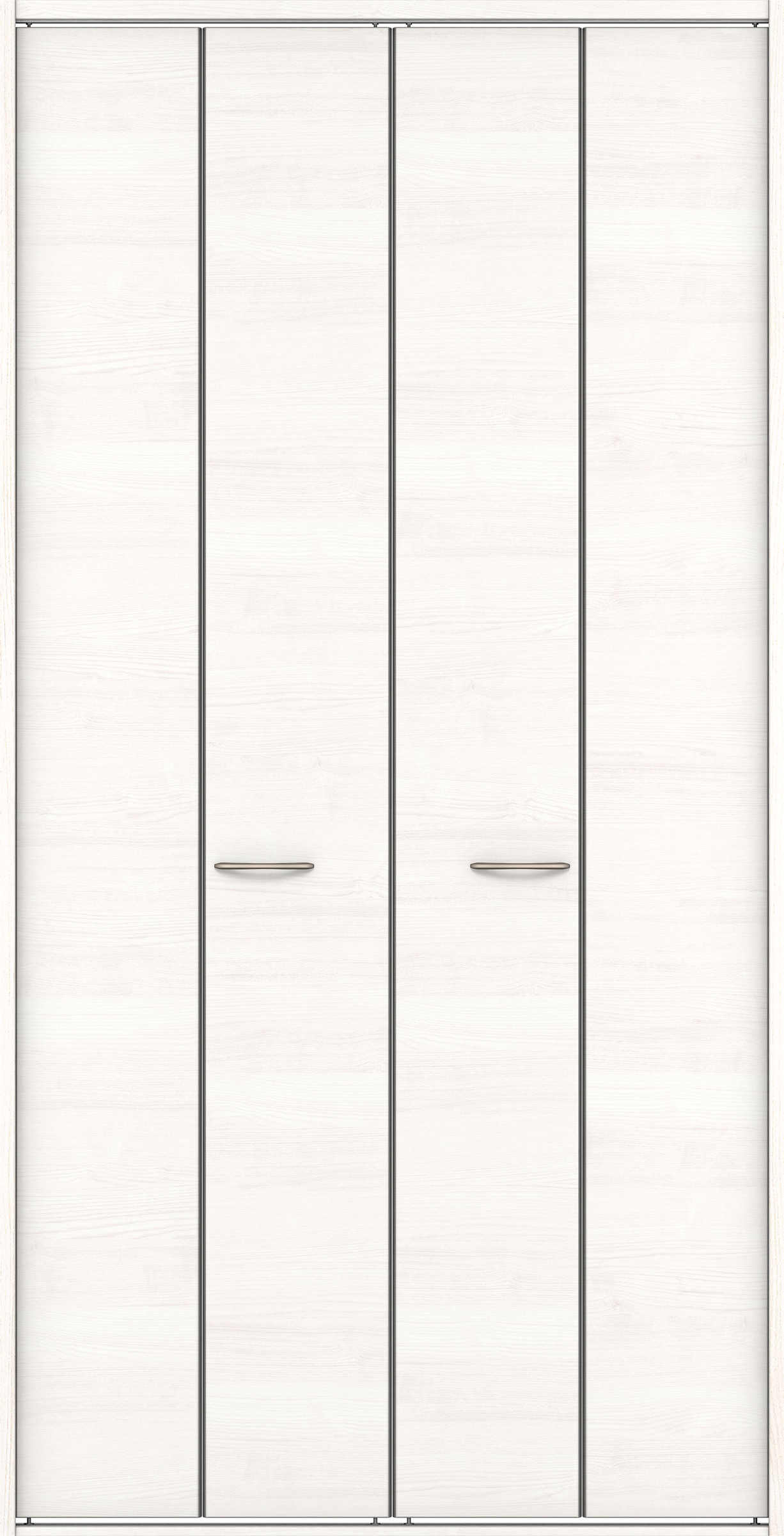 クローク収納　イエリア　折戸ユニット　フラット横木目タイプ　ウッド扉　四方枠（固定枠）　セット　１３２０幅（１．５Ｍ間口）　２３３０高　〈ネオホワイト柄〉　ハンドルラウンド型〈Ｔシルバー色〉