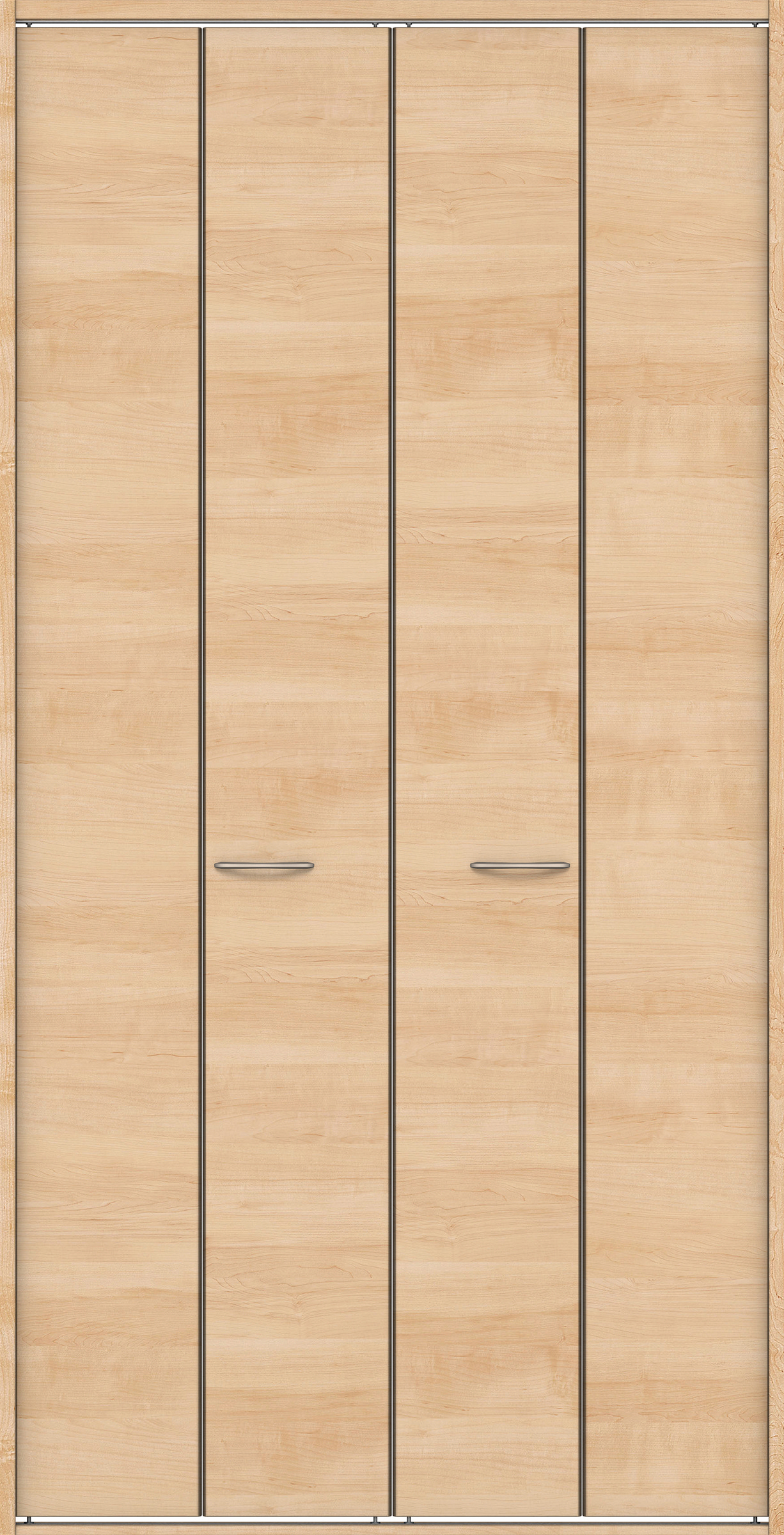 クローク収納　イエリア　折戸ユニット　フラット横木目タイプ　ウッド扉　四方枠（固定枠）　セット　１１９０幅（４．５尺間口）　２３３０高　〈ミルベージュ柄〉　ハンドルラウンド型〈Ｔシルバー色〉