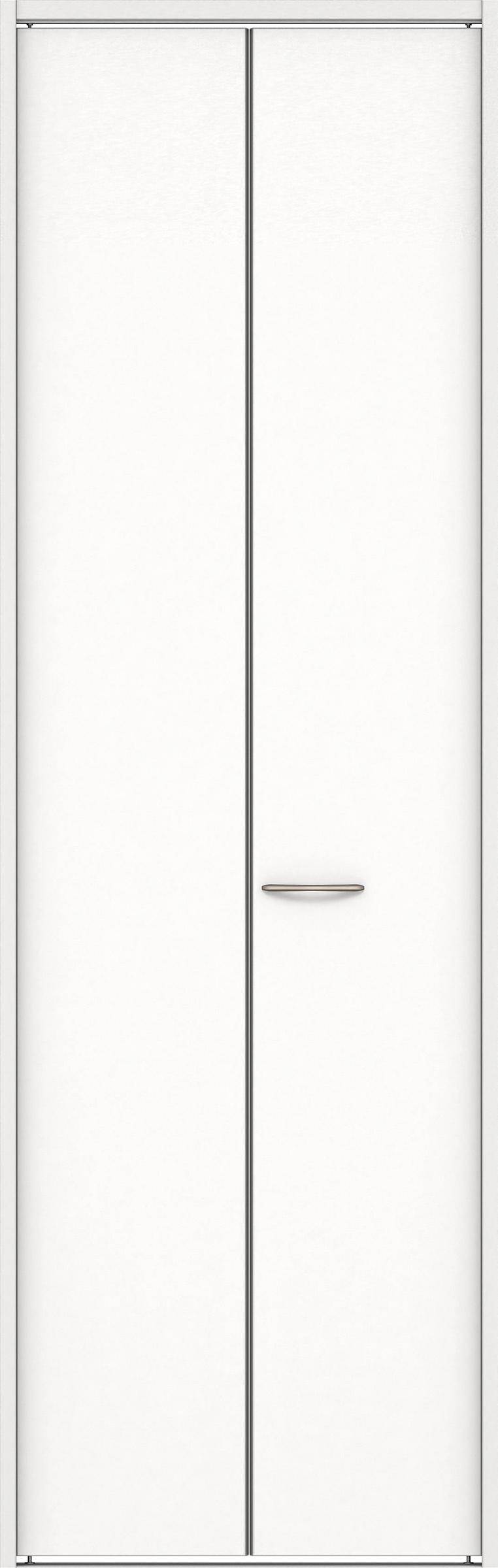 クローク収納　イエリア　折戸ユニット　フラット縦木目タイプ　ウッド扉　下レール付三方枠（固定枠）　セット　７３５幅（３尺間口）　２３２０高　〈パウダーホワイト柄〉　ハンドルラウンド型〈Ｔシルバー色〉