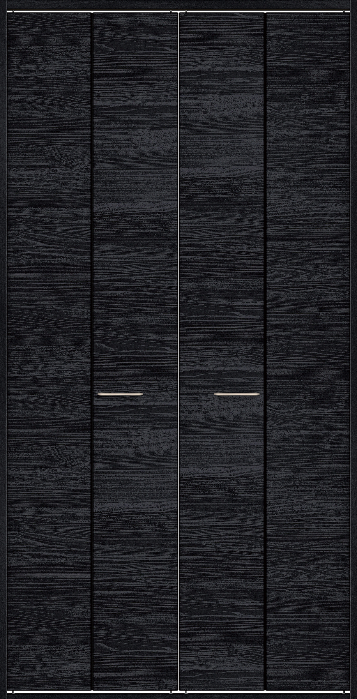 クローク収納　イエリア　折戸ユニット　フラット横木目タイプ　ウッド扉　四方枠（固定枠）　セット　１３２０幅（１．５Ｍ間口）　２３３０高　〈モスブラック柄〉　ハンドルラウンド型〈Ｔシルバー色〉