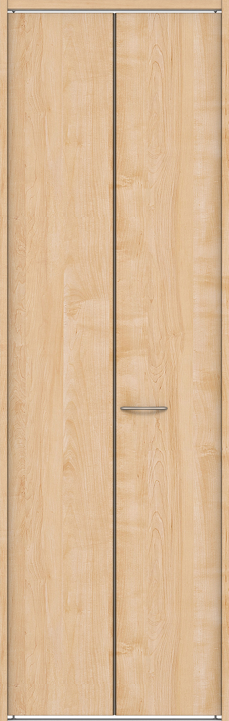 クローク収納　イエリア　折戸ユニット　フラット縦木目タイプ　ウッド扉　下レール付三方枠（固定枠）　セット　７３５幅（３尺間口）　２３２０高　〈ミルベージュ柄〉　ハンドルラウンド型〈Ｔシルバー色〉