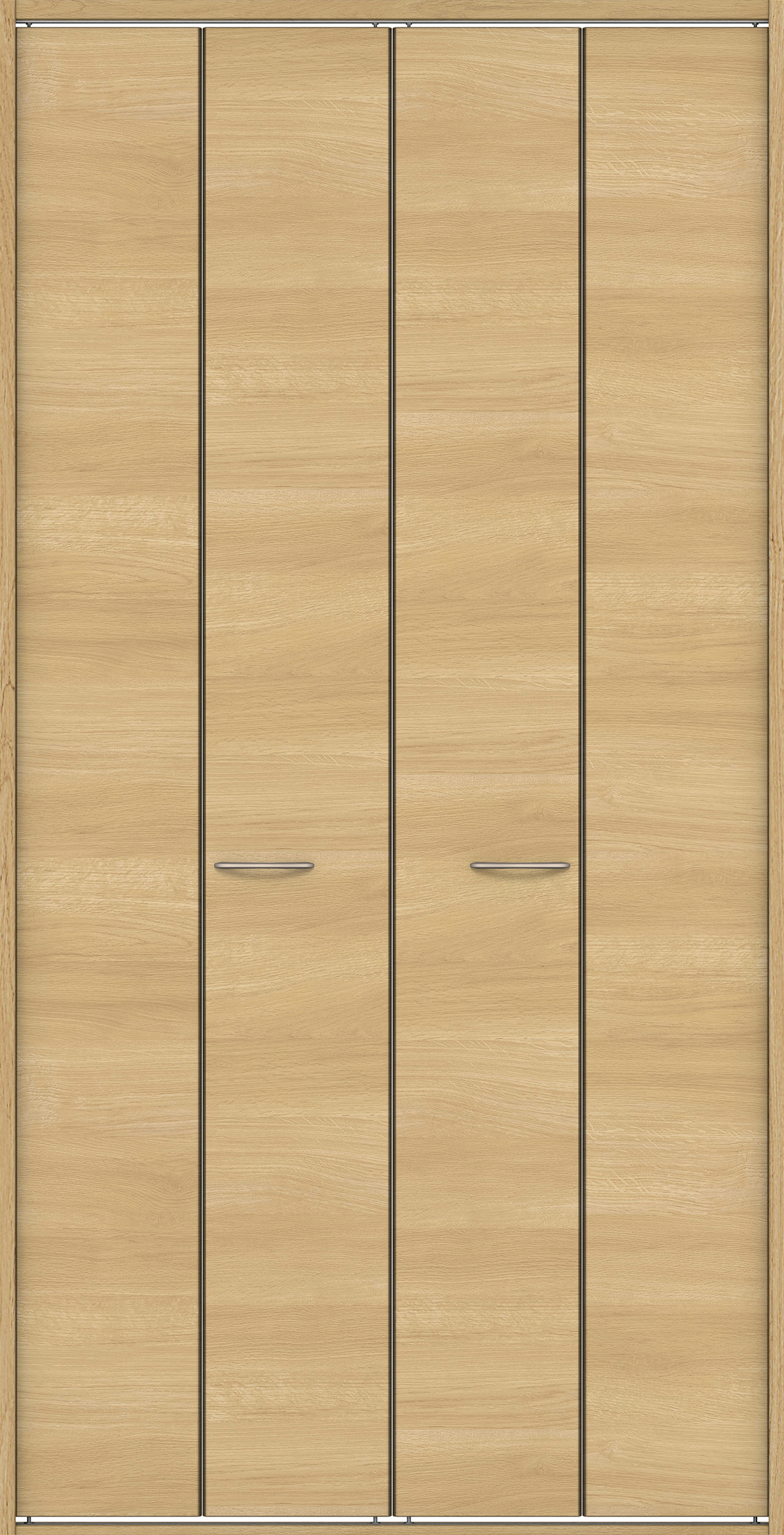 クローク収納　イエリア　折戸ユニット　フラット横木目タイプ　ウッド扉　四方枠（固定枠）　セット　１３２０幅（１．５Ｍ間口）　２３３０高　〈ライトオーカー柄〉　ハンドルラウンド型〈Ｔシルバー色〉