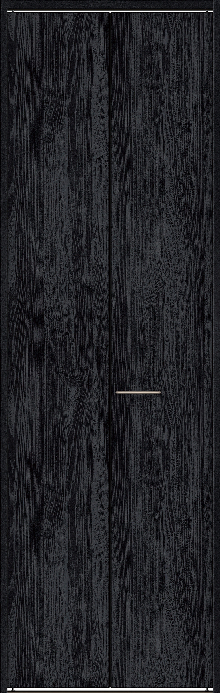 クローク収納　イエリア　折戸ユニット　フラット縦木目タイプ　ウッド扉　下レール付三方枠（固定枠）　セット　７３５幅（３尺間口）　２３２０高　〈モスブラック柄〉　ハンドルラウンド型〈Ｔシルバー色〉