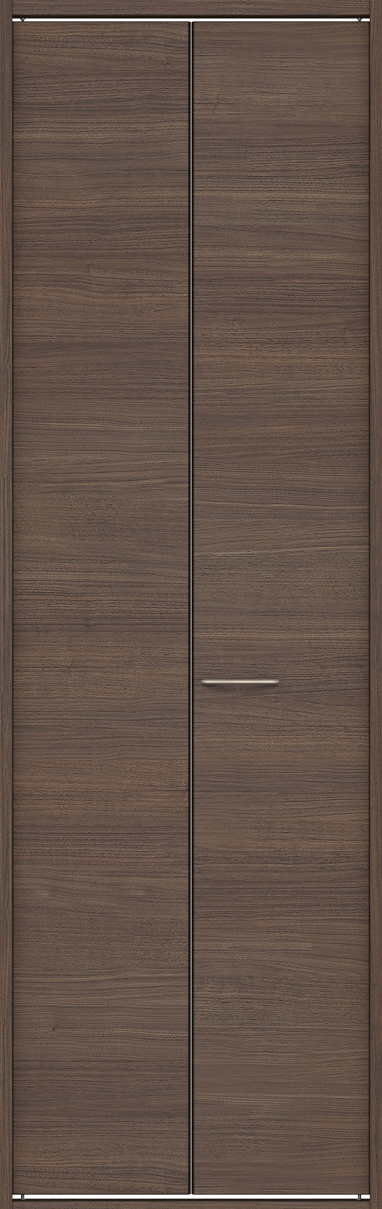 クローク収納　イエリア　折戸ユニット　フラット横木目タイプ　ウッド扉　四方枠（固定枠）　セット　７３５幅（３尺間口）　２３３０高　〈ダルブラウン柄〉　ハンドルラウンド型〈Ｔシルバー色〉