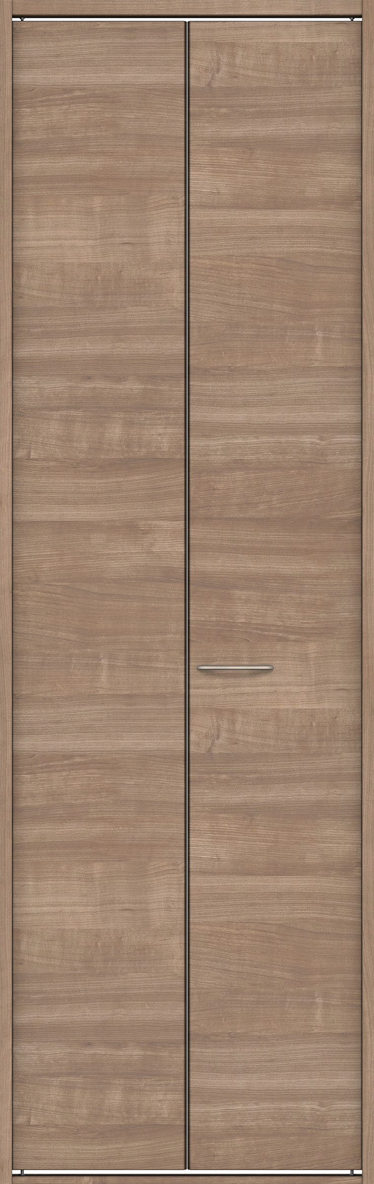 クローク収納　イエリア　折戸ユニット　フラット横木目タイプ　ウッド扉　四方枠（固定枠）　セット　８２０幅（１Ｍ間口）　２３３０高　〈トープグレー柄〉　ハンドルラウンド型〈Ｔシルバー色〉