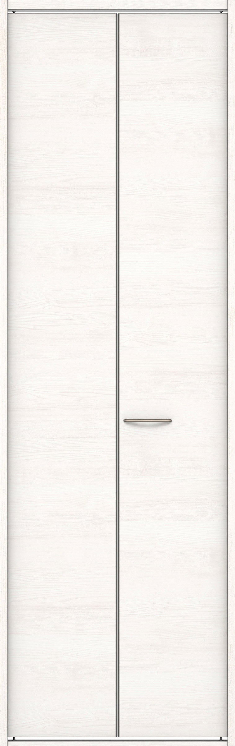 クローク収納　イエリア　折戸ユニット　フラット横木目タイプ　ウッド扉　四方枠（固定枠）　セット　７３５幅（３尺間口）　２３３０高　〈ネオホワイト柄〉　ハンドルラウンド型〈Ｔシルバー色〉