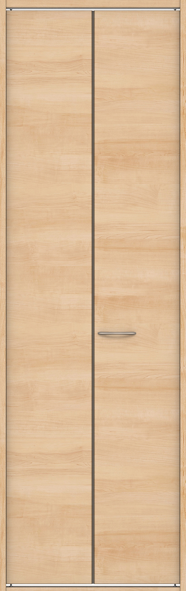 クローク収納　イエリア　折戸ユニット　フラット横木目タイプ　ウッド扉　四方枠（固定枠）　セット　８２０幅（１Ｍ間口）　２３３０高　〈ミルベージュ柄〉　ハンドルラウンド型〈Ｔシルバー色〉