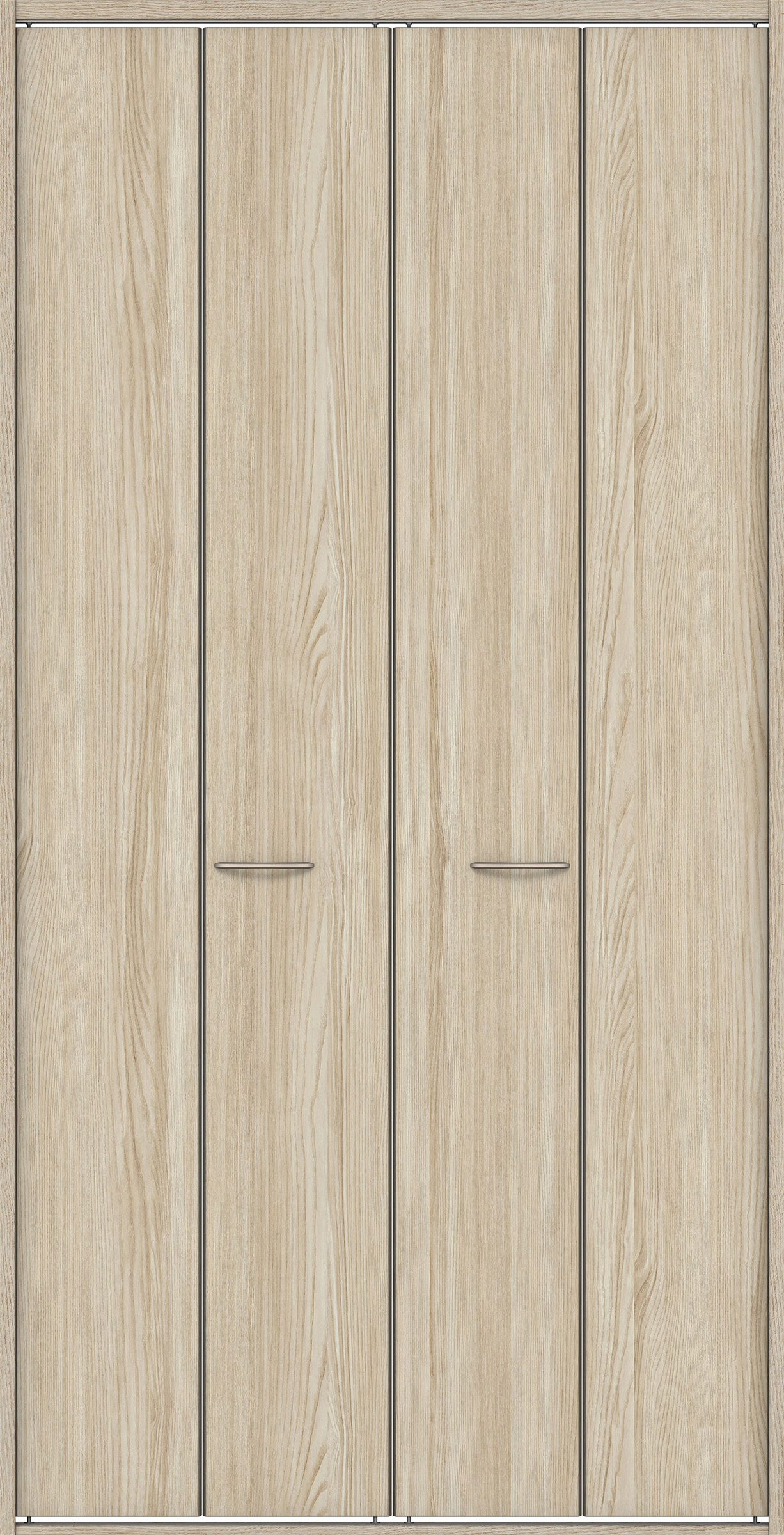 クローク収納　イエリア　折戸ユニット　フラット縦木目タイプ　ウッド扉　四方枠（固定枠）　セット　１１９０幅（４．５尺間口）　２３３０高　〈ソフトグレージュ柄〉　ハンドルラウンド型〈Ｔシルバー色〉