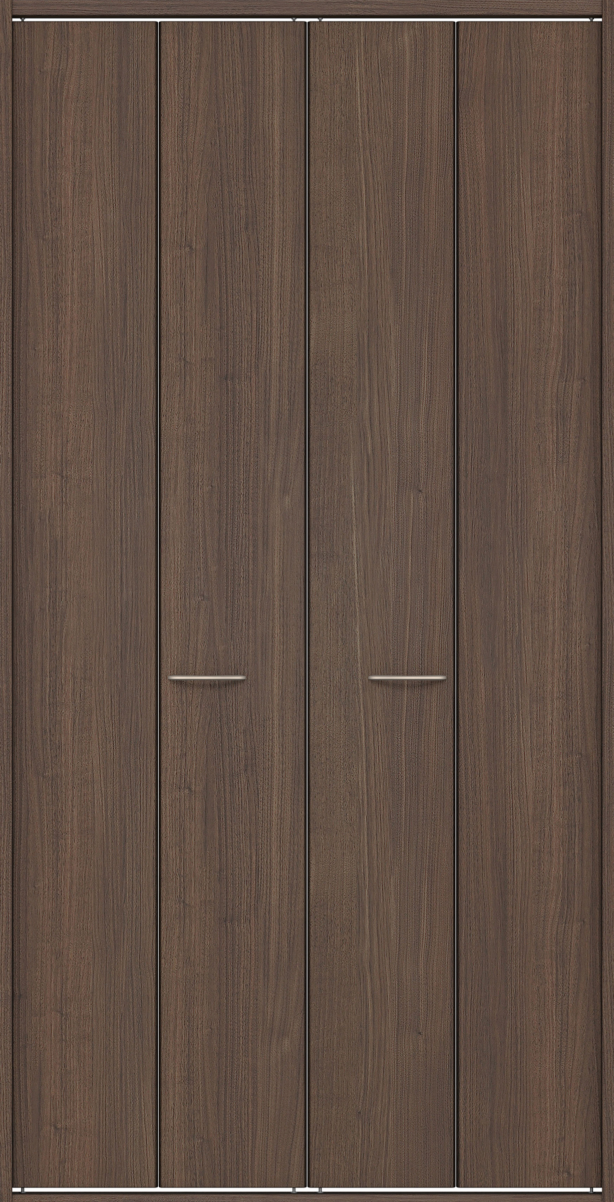 クローク収納　イエリア　折戸ユニット　フラット縦木目　ウッド扉　四方枠（固定枠）　セット　１１９０幅（４．５尺間口）　２３３０高　〈ダルブラウン柄〉　ハンドルラウンド型〈Ｔシルバー色〉　抗ウイルス