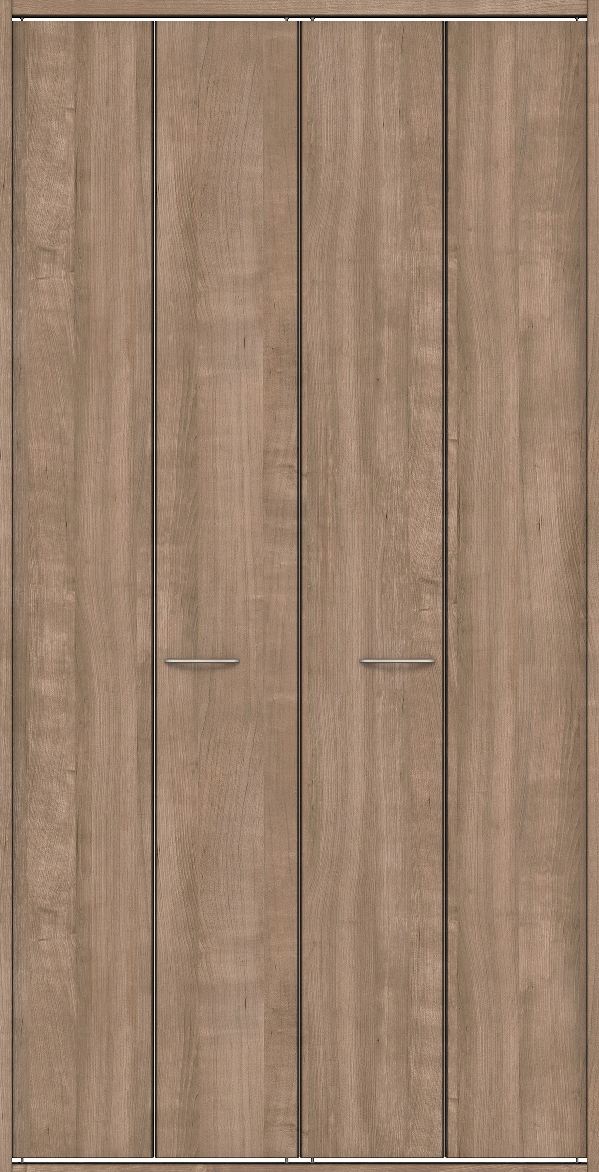 クローク収納　イエリア　折戸ユニット　フラット縦木目　ウッド扉　四方枠（固定枠）　セット　１３２０幅（１．５Ｍ間口）　２３３０高　〈トープグレー柄〉　ハンドルラウンド型〈Ｔシルバー色〉　抗ウイルス