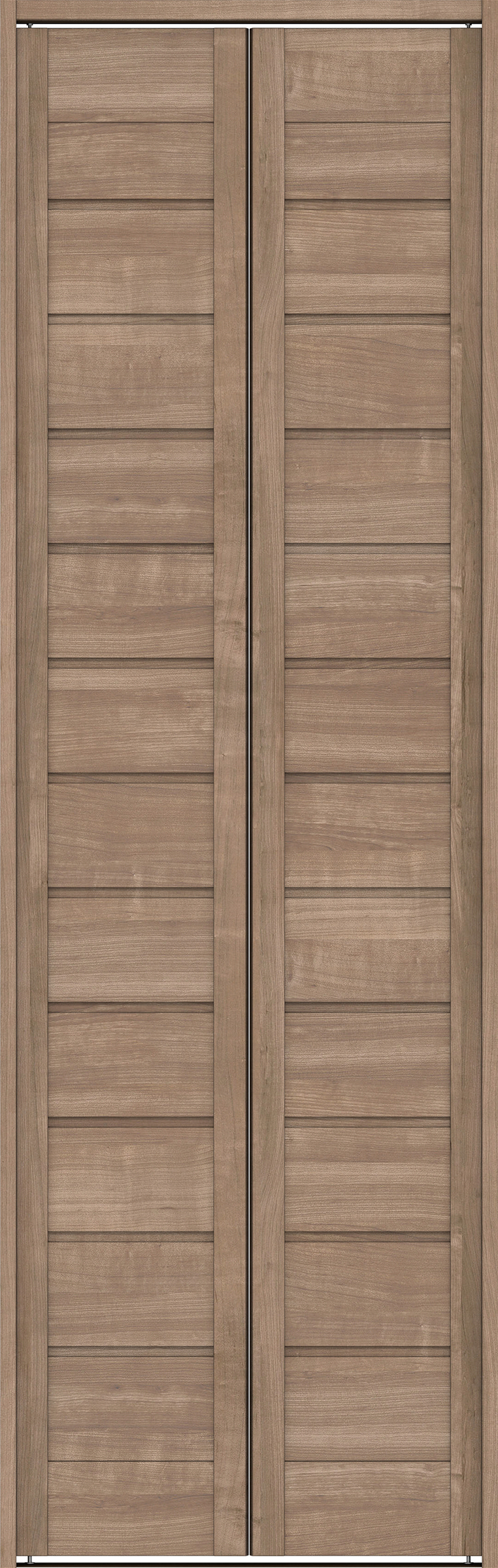 クローク収納　イエリア　折戸ユニット　通気タイプ　ウッド扉　下レール付三方枠（固定枠）　セット　７３５幅（３尺間口）　２３２０高　〈トープグレー柄〉　ハンドルレス