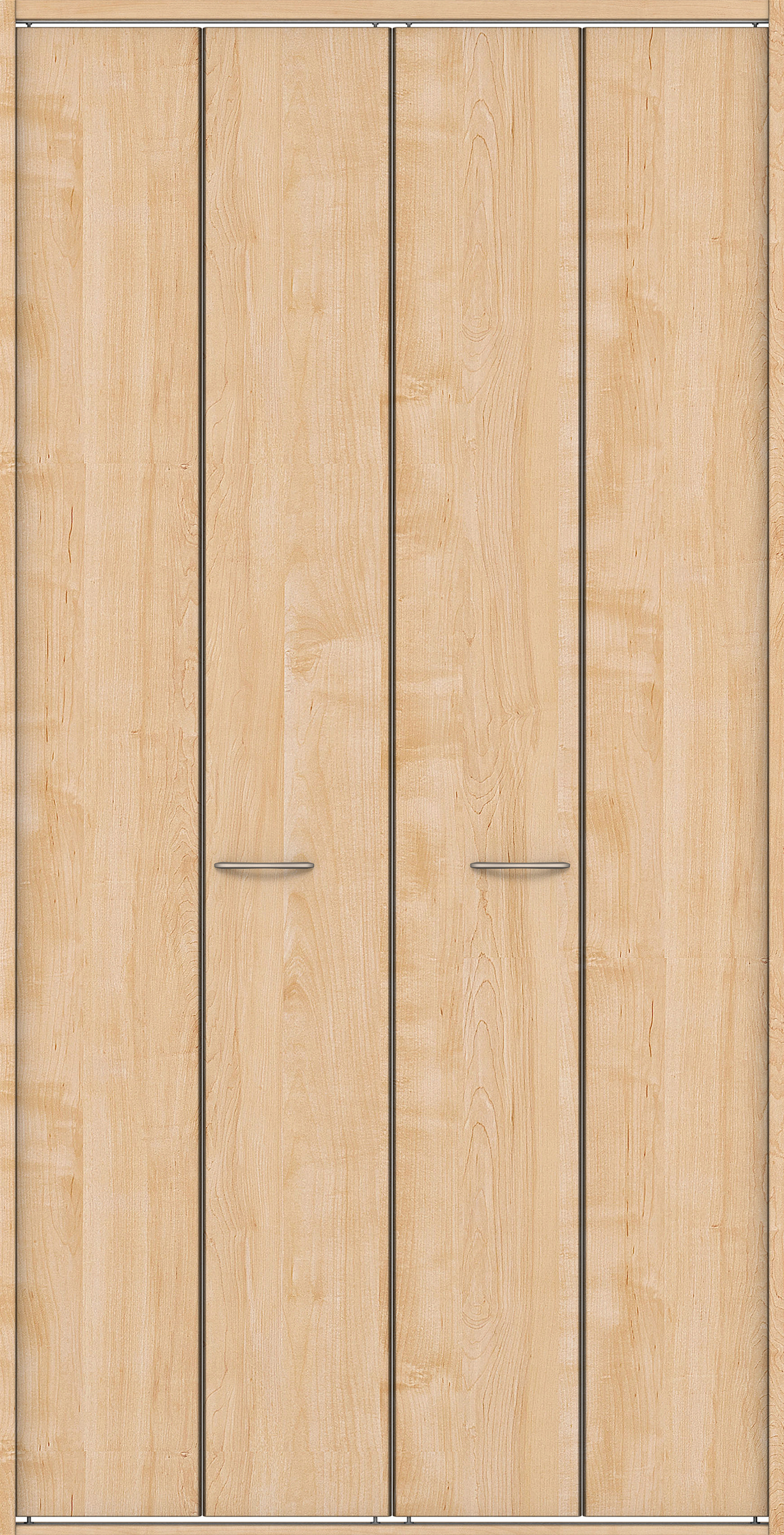 クローク収納　イエリア　折戸ユニット　フラット縦木目タイプ　ウッド扉　四方枠（固定枠）　セット　１３２０幅（１．５Ｍ間口）　２３３０高　〈ミルベージュ柄〉　ハンドル角型〈Ｔシルバー色〉