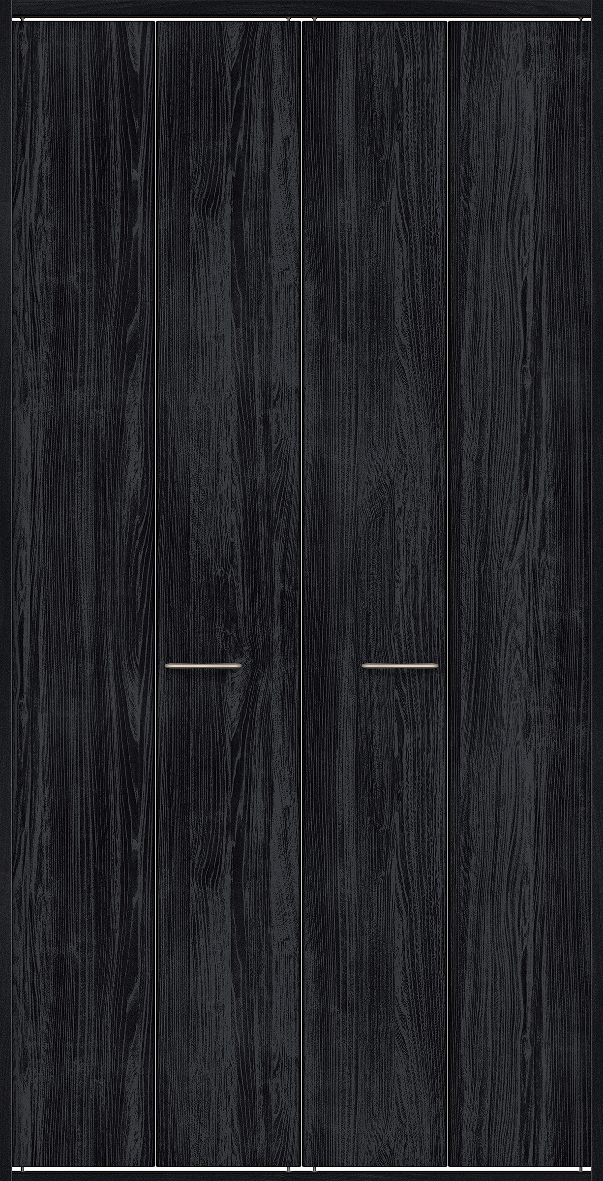 クローク収納　イエリア　折戸ユニット　フラット縦木目タイプ　ウッド扉　四方枠（固定枠）　セット　１１９０幅（４．５尺間口）　２３３０高　〈モスブラック柄〉　ハンドルラウンド型〈Ｔシルバー色〉