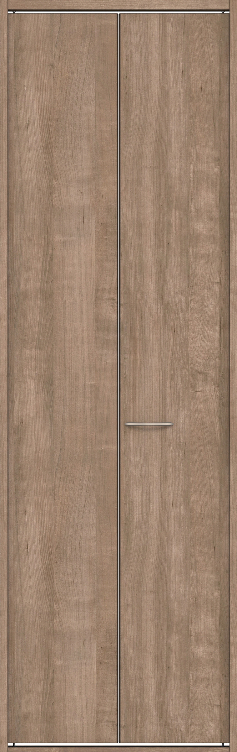 クローク収納　イエリア　折戸ユニット　フラット縦木目タイプ　ウッド扉　四方枠（固定枠）　セット　８２０幅（１Ｍ間口）　２３３０高　〈トープグレー柄〉　ハンドル角型〈ブラック色〉