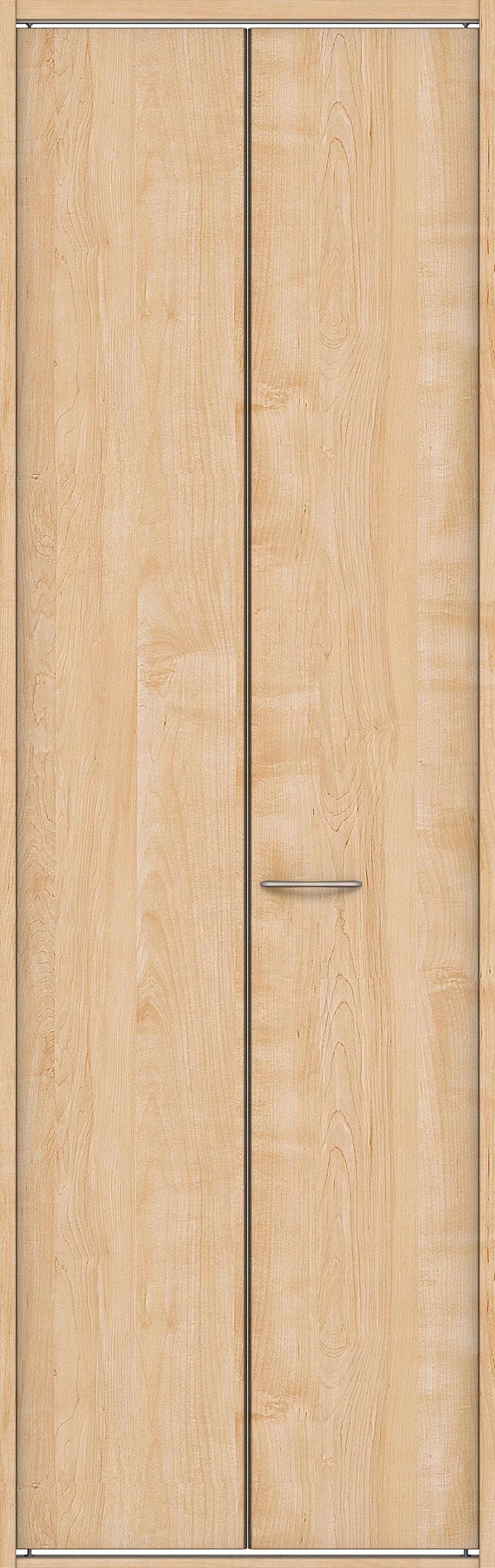 クローク収納　イエリア　折戸ユニット　フラット縦木目タイプ　ウッド扉　四方枠（固定枠）　セット　７３５幅（３尺間口）　２３３０高　〈ミルベージュ柄〉　ハンドルラウンド型〈サテンニッケル仕上げ〉