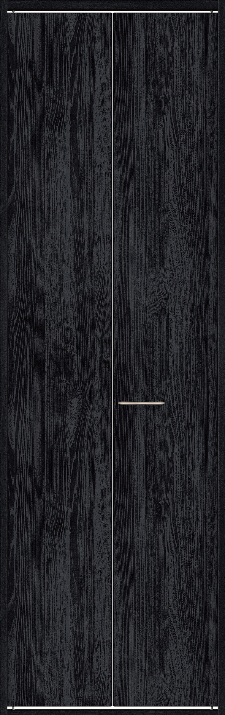 クローク収納　イエリア　折戸ユニット　フラット縦木目タイプ　ウッド扉　四方枠（固定枠）　セット　８２０幅（１Ｍ間口）　２３３０高　〈モスブラック柄〉　ハンドルラウンド型〈Ｔシルバー色〉